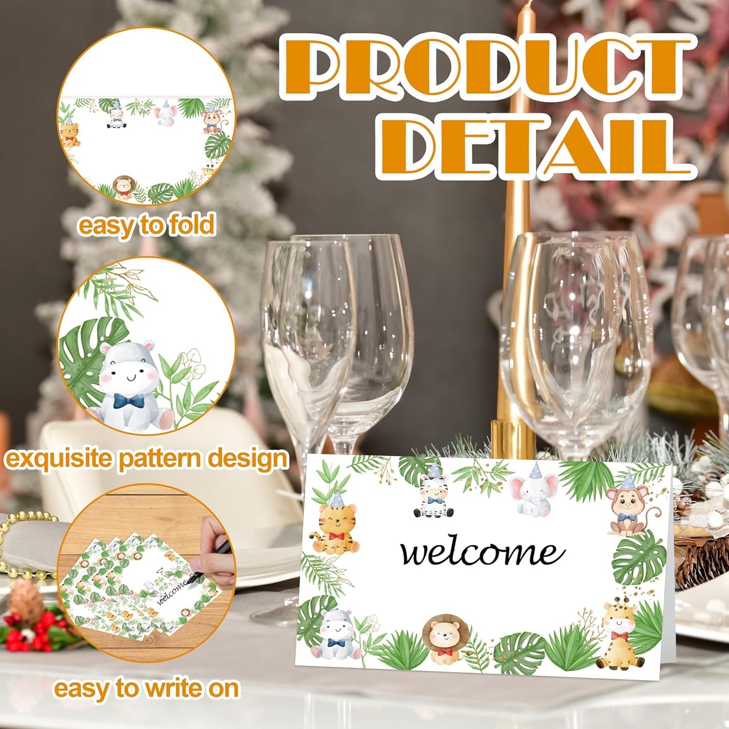 Jungle Animal Place Cards, Safari Table Place Cards For Table Setting, Forest Creature Name Cards For Birthday Party Baby Shower Gender Reveal, 25 Cards Included -15