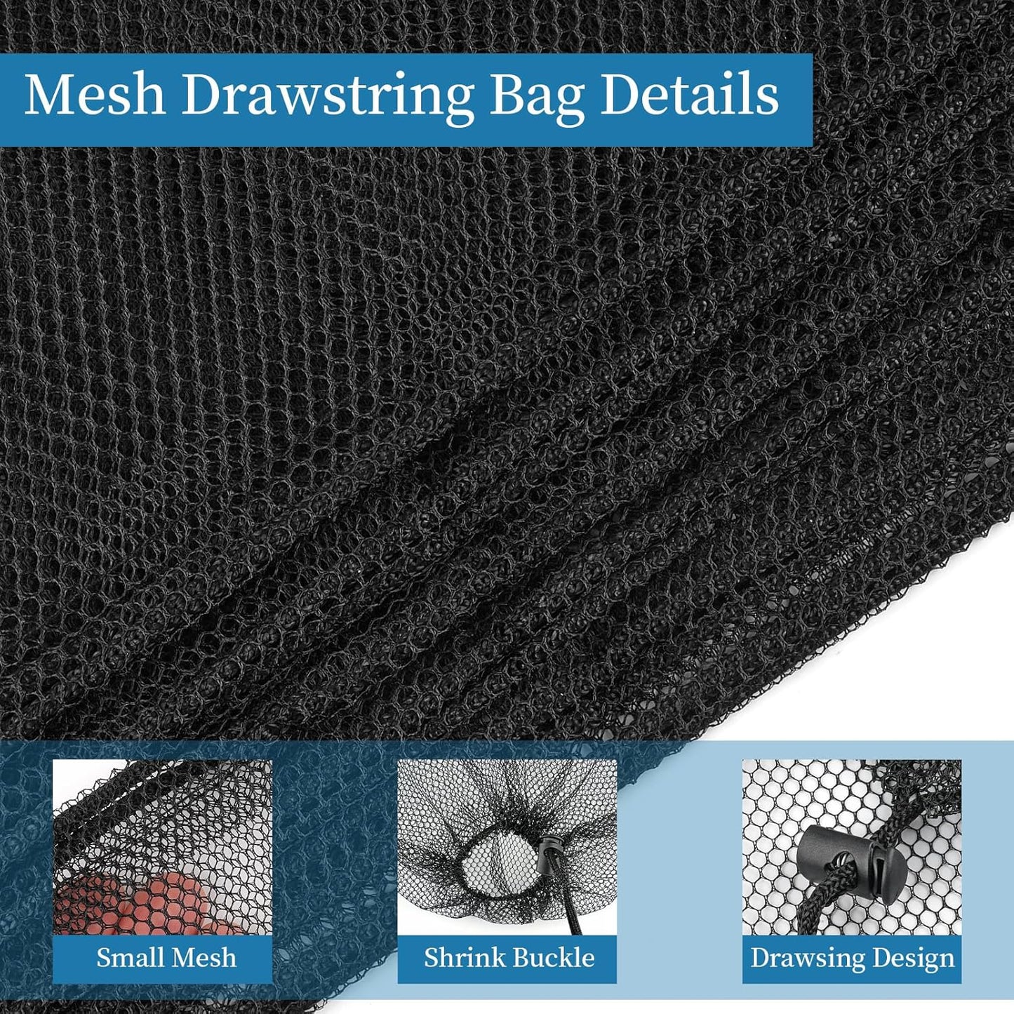6 Pcs Mesh Bags Drawstring, 14x17 Inch with Lock, Multipurpose Storage Bags for Gym, Balls, Beach, Laundry(Black)