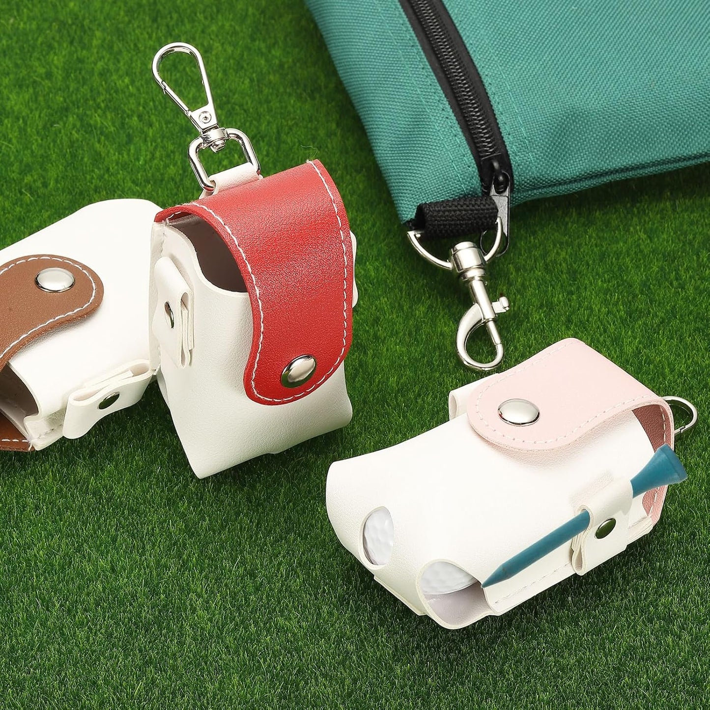 uxcell Golf Ball Bag, Portable PU Leather Golf Ball Pouch with Belt Clip Storage Bag with Tee Holder for Men and Women