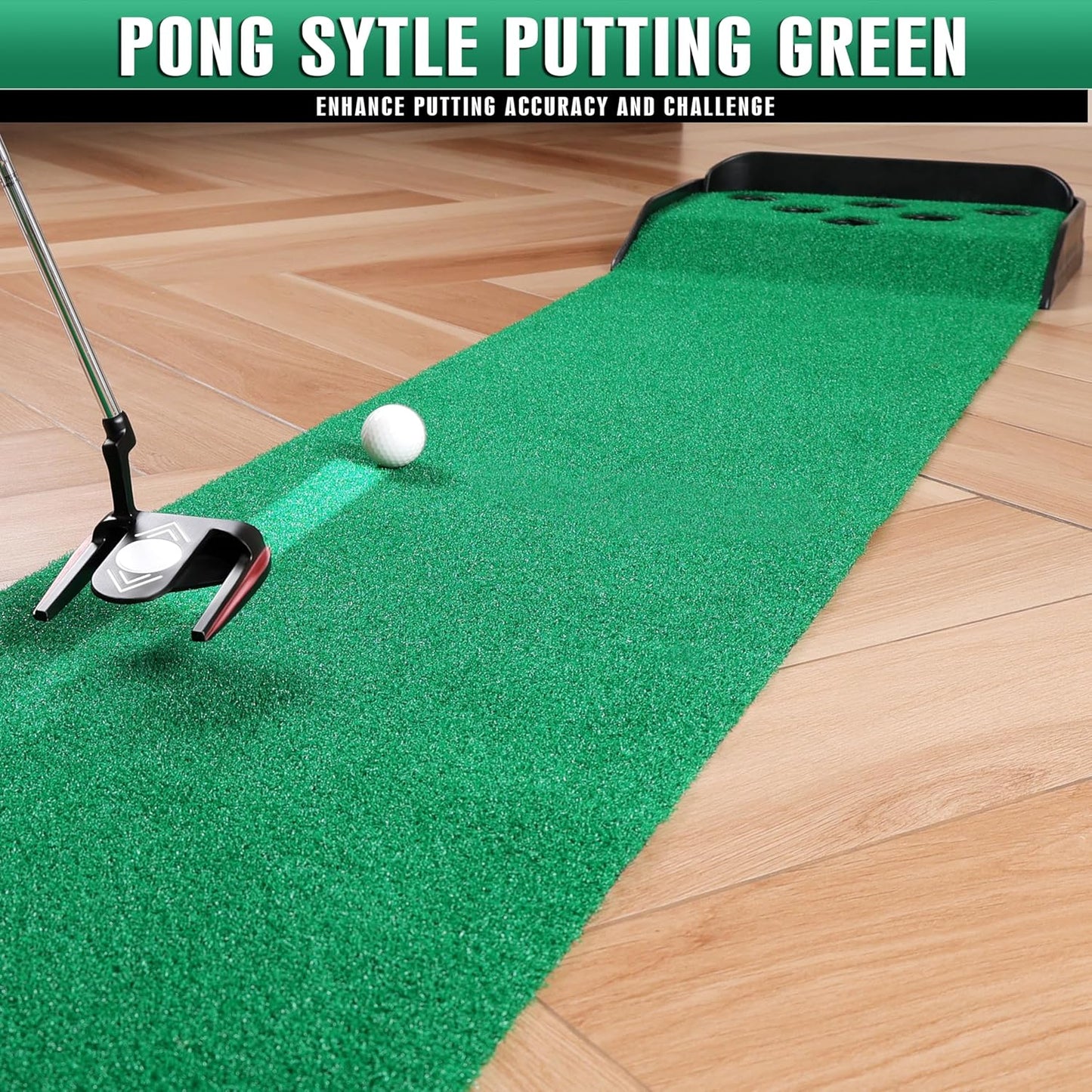 CHAMPKEY Golf Putting Green Indoor - Advanced Guides Golf Putting Mat - Enhance Putting Accuracy and Challenge