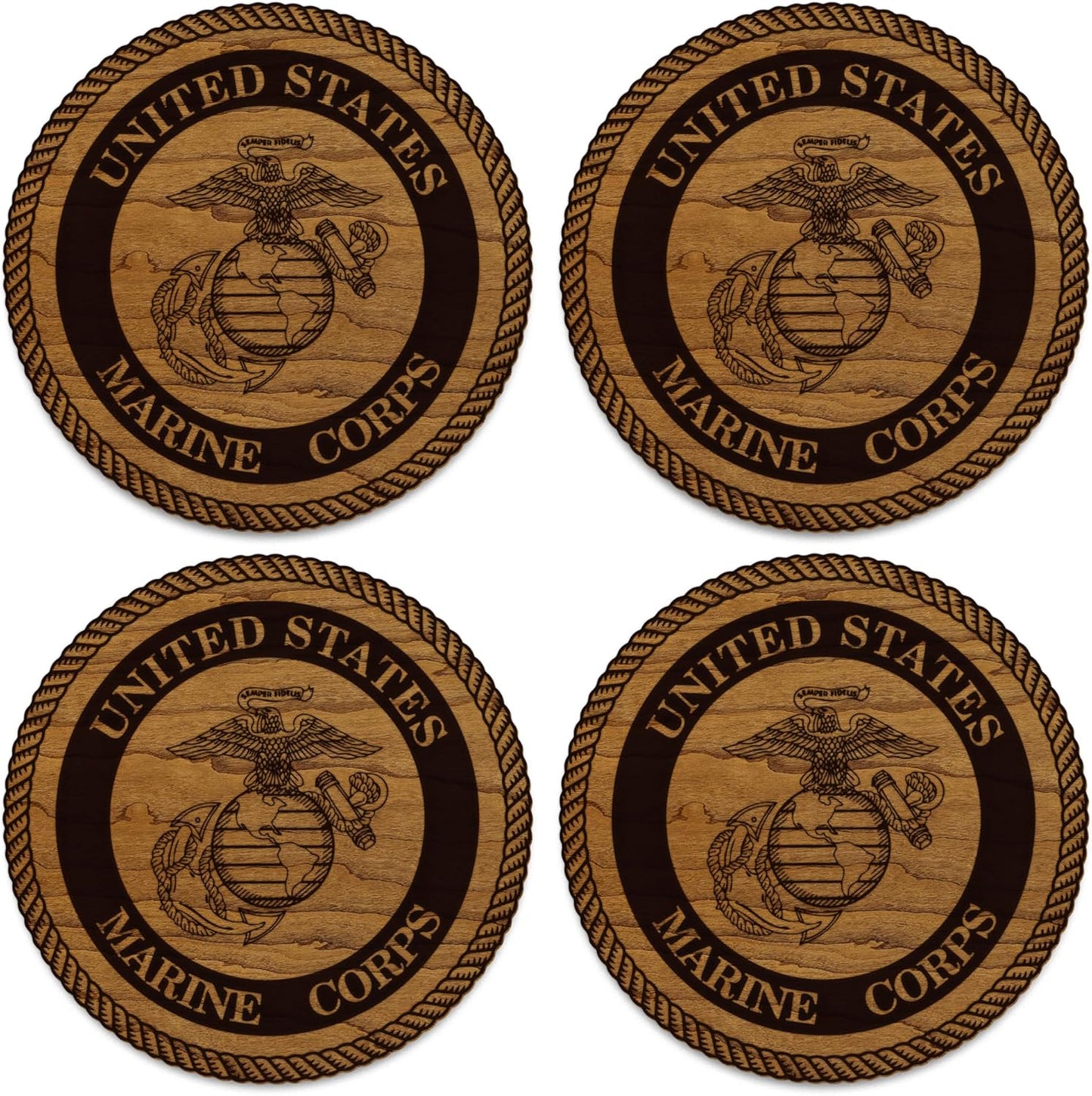LazerEdge U.S. Marines Wooden Coaster Set – Cherry Wood – Handcrafted Collectible 4-Pack | Made in USA | Officially Licensed Product (Marines)