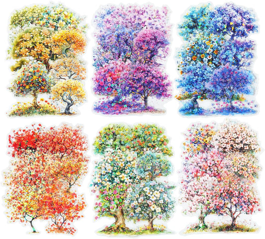 Flower Tree Scrapbook Stickers Set, 60PCS Holographic Ephemera for Scrapbooking, Junk Journaling, Crafting, DIY Projects, Diaries, and Art Supplies