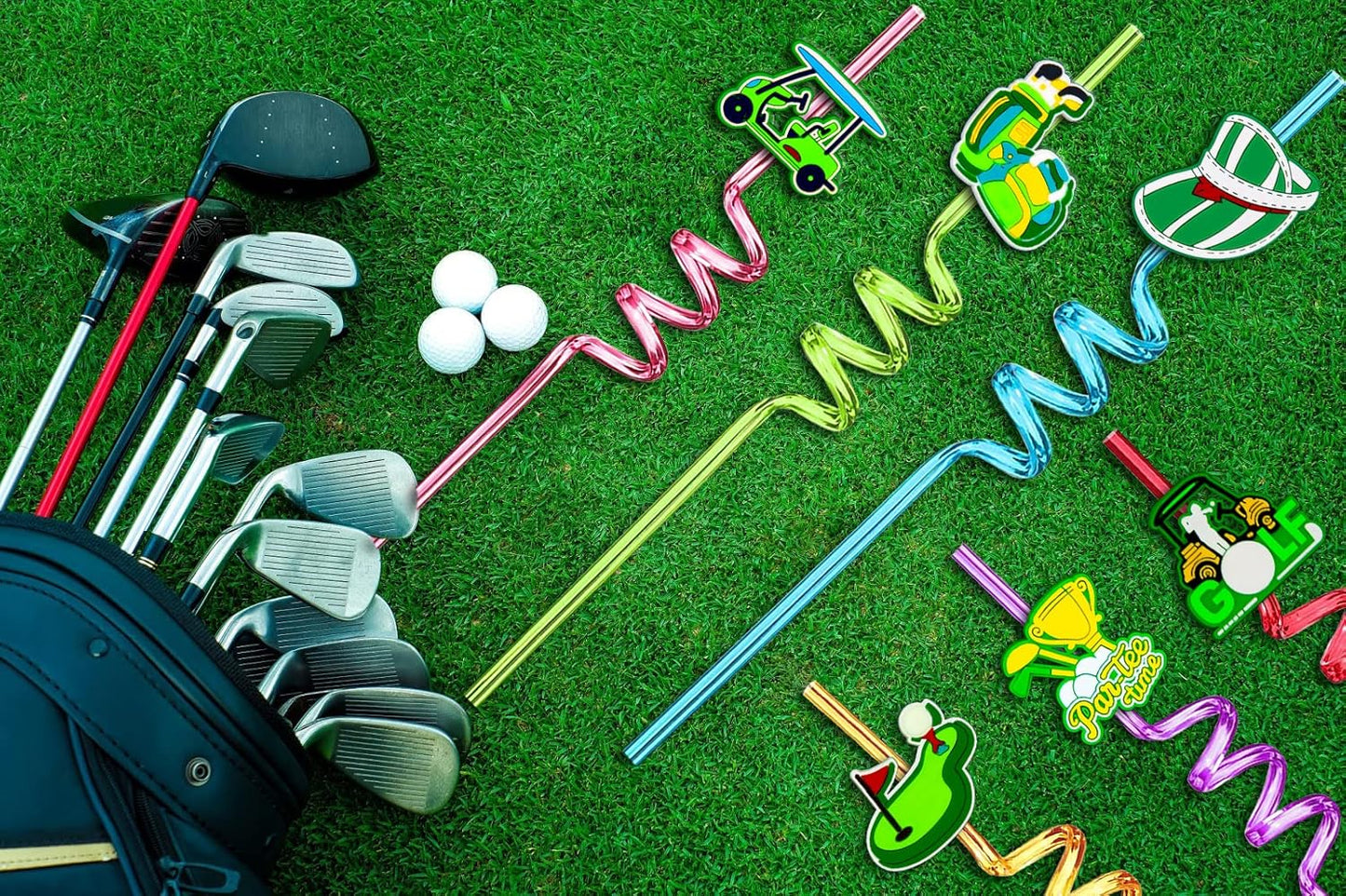 24pcs Golf Themed twisty Reusable Straws for Golf Party Favor Gift Bags,Daily Drinking Straws,Birthday Party,Class Reunions,Sports Golf Party supplies,With 2 Cleaning Brushes.(8color)