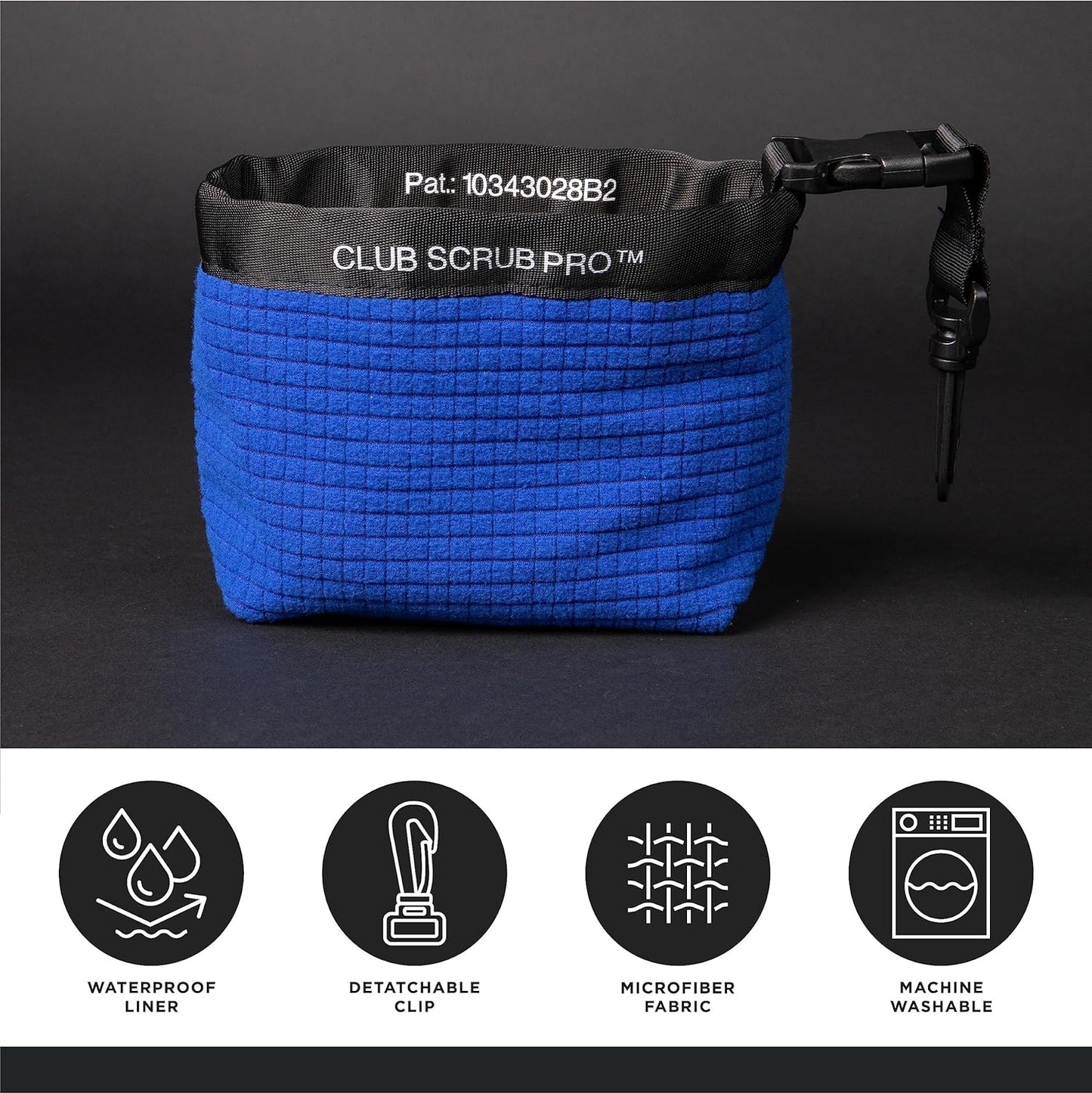 Club Scrub Golf Club and Golf Ball Cleaning Bag, Waterproof Clean Face Technology Liner, Detachable Clip, Machine Washable, Cleans Club Grooves, Dry Exterior (Neoprene or Microfiber Option Available)