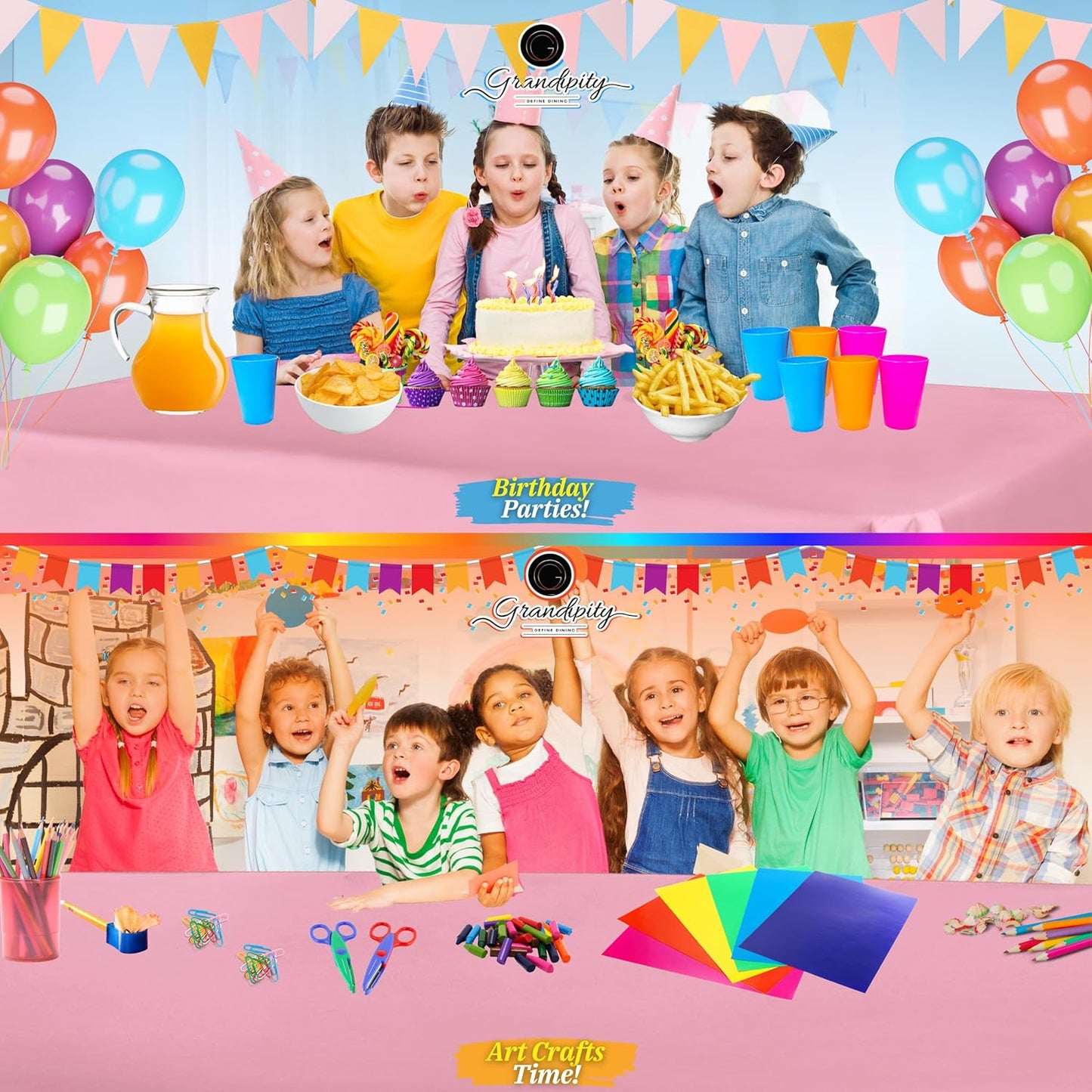 Grandipity 12 Pack Premium Disposable Plastic Tablecloth 54 Inch. x 108 Inch. Decorative Rectangle Table Cover - Pink