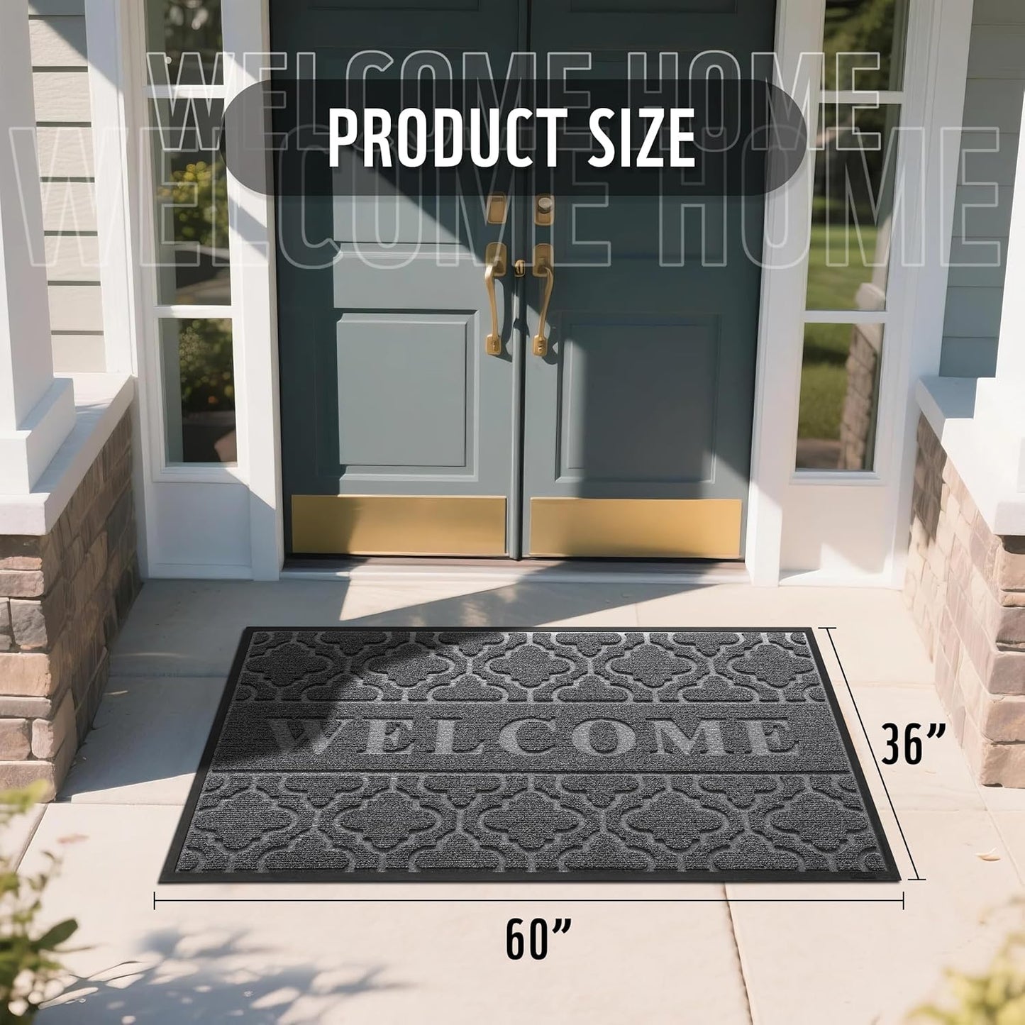 Yimobra Welcome Mat Outdoor Indoor, All-Season Waterproof Front Door Mat Outside Entrance, All-Weather Heavy Duty Non-Slip Doormat, Low Profile Porch Patio Entrance Mats, 60x36, Dark Grey