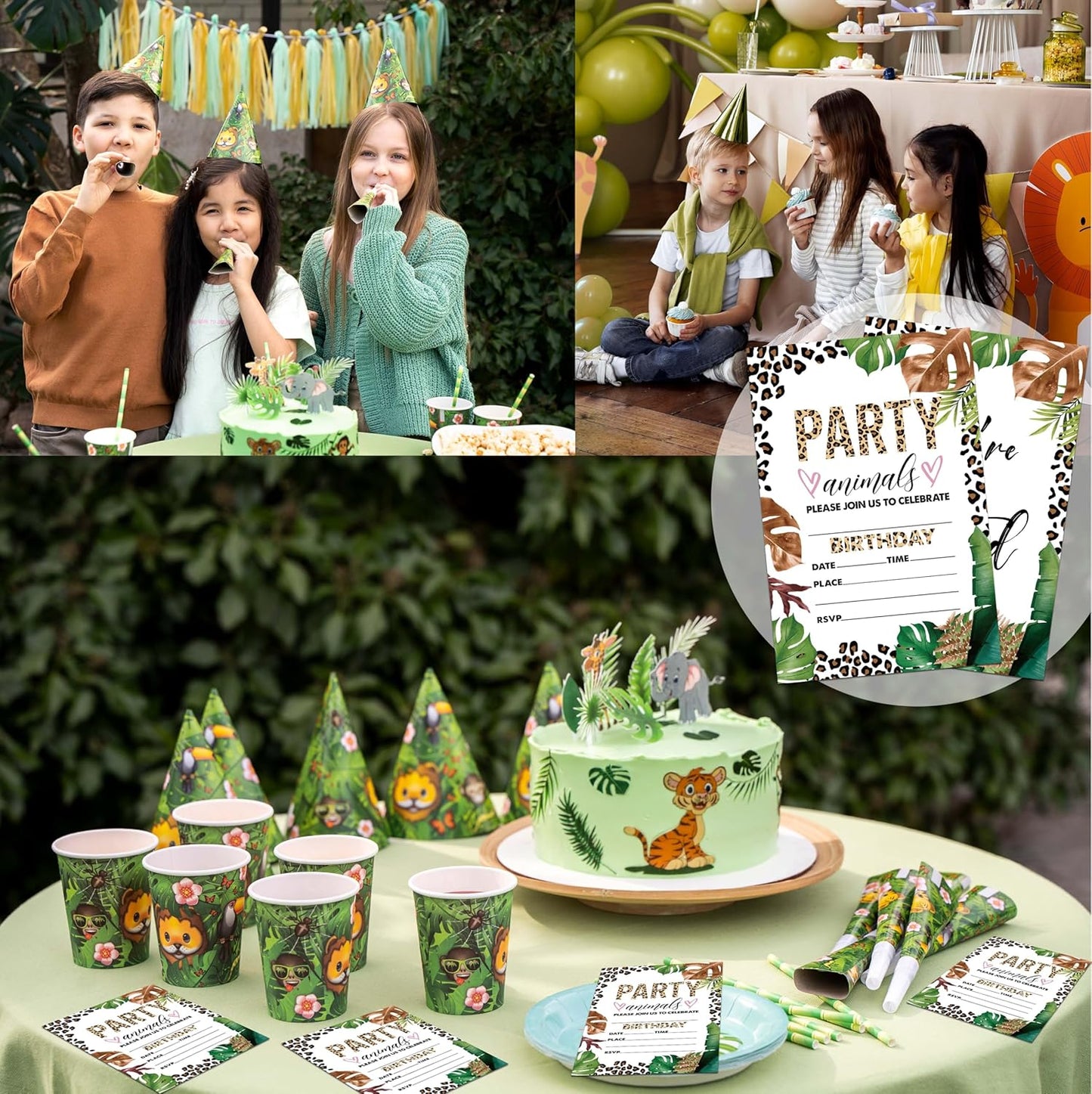 Jungle Animals Birthday Invitations, 20 Invitation Cards with Envelopes, Leopard Print Invites for Party Decorations Favor Supplies - A12