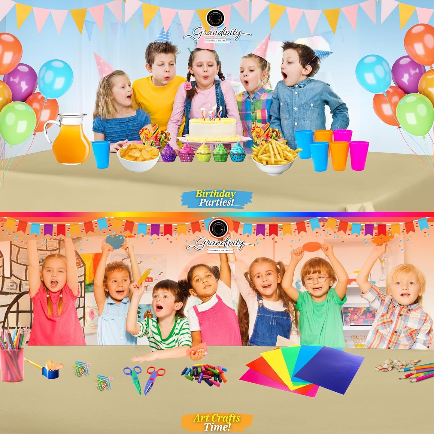 Grandipity 12 Pack Premium Disposable Plastic Tablecloth 54 Inch. x 108 Inch. Decorative Rectangle Table Cover - Beige