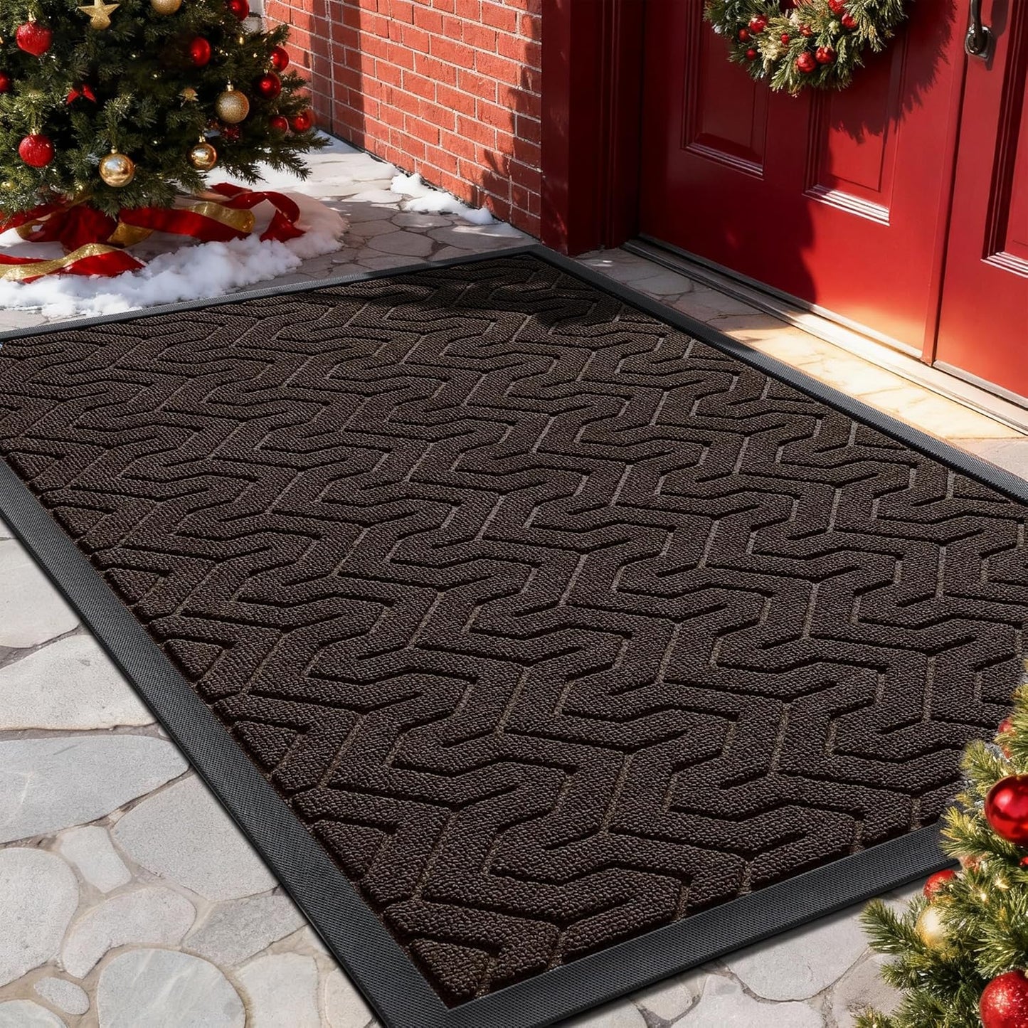 Yimobra Large Door Mat Outside Entrance 36x24, Waterproof Heavy Duty Outdoor Mats for Front Door, Non Slip Rubber Entry Mat for Garage Patio Indoor, Easy Clean, Brown