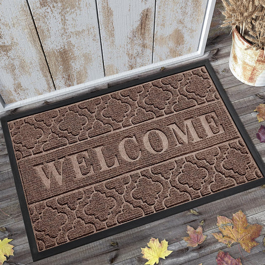Yimobra Welcome Mat Outdoor Indoor 29.5x17, All-Weather Waterproof Outdoor Mats for Front Door, Non-Slip Low Profile Porch Patio Doormat, Coffee