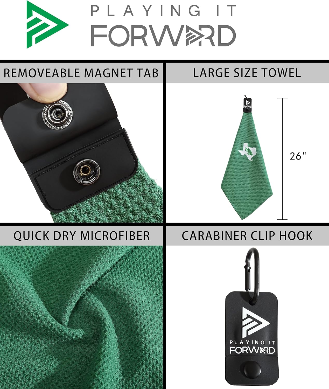 Magnetic Golf Towels for Golf Bags with Clip & Ultra Strong Magnet - Waffle Weave Microfiber Towel for Secure Hold on Bags & Carts - Ideal Club Cleaner & Accessories - Mean Green