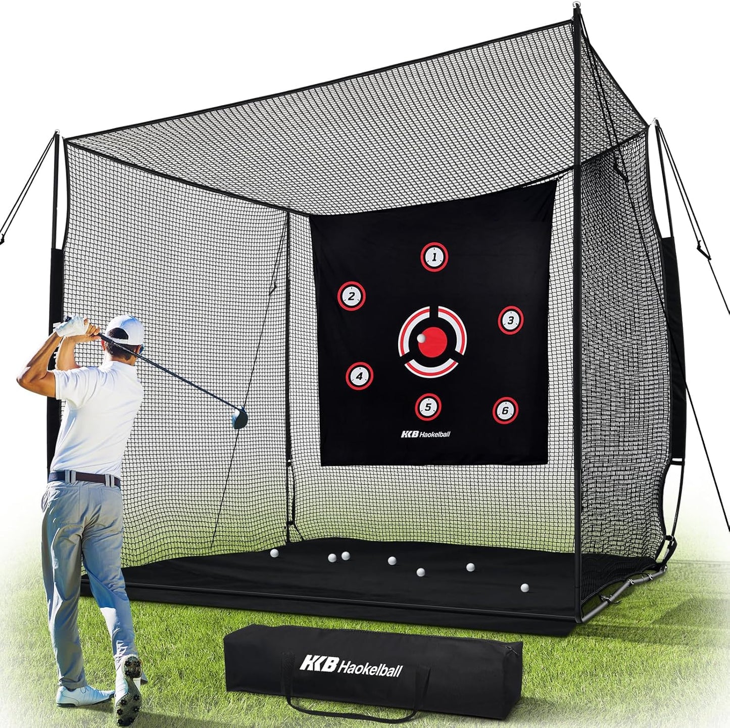 Haokelball Golf Practice Hitting Net for Driving Real Balls, Indoor Chipping Swing Training Nets with Impact Target, 10x7.5ft Heavy Duty Netting with Carry Bag for Backyard Outdoor Use