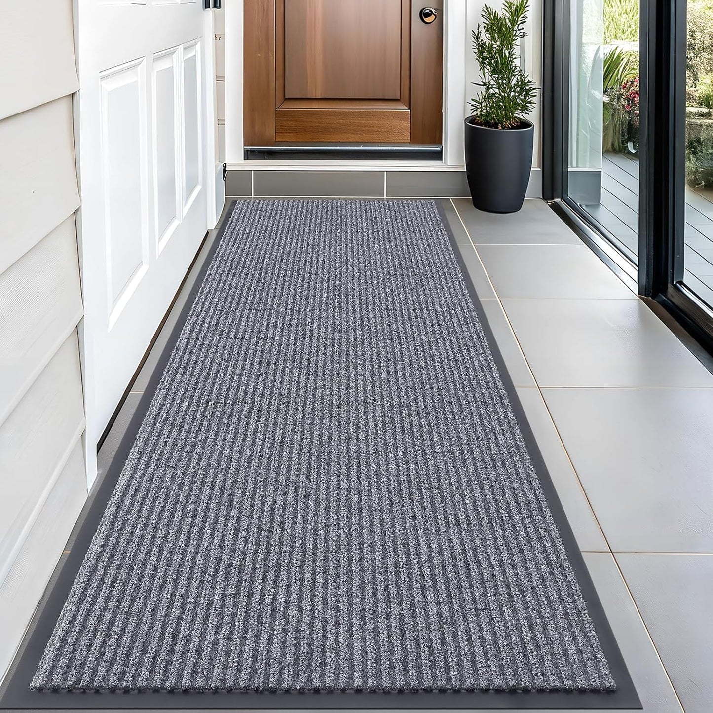 OLANLY Front Door Mat Indoor Outdoor Entrance, Waterproof Heavy Duty Doormat, Fade Resistant, Low Profile, Easy Clean Patio Porch Welcome Floor Mats for Entry, 59x23, Light Gray