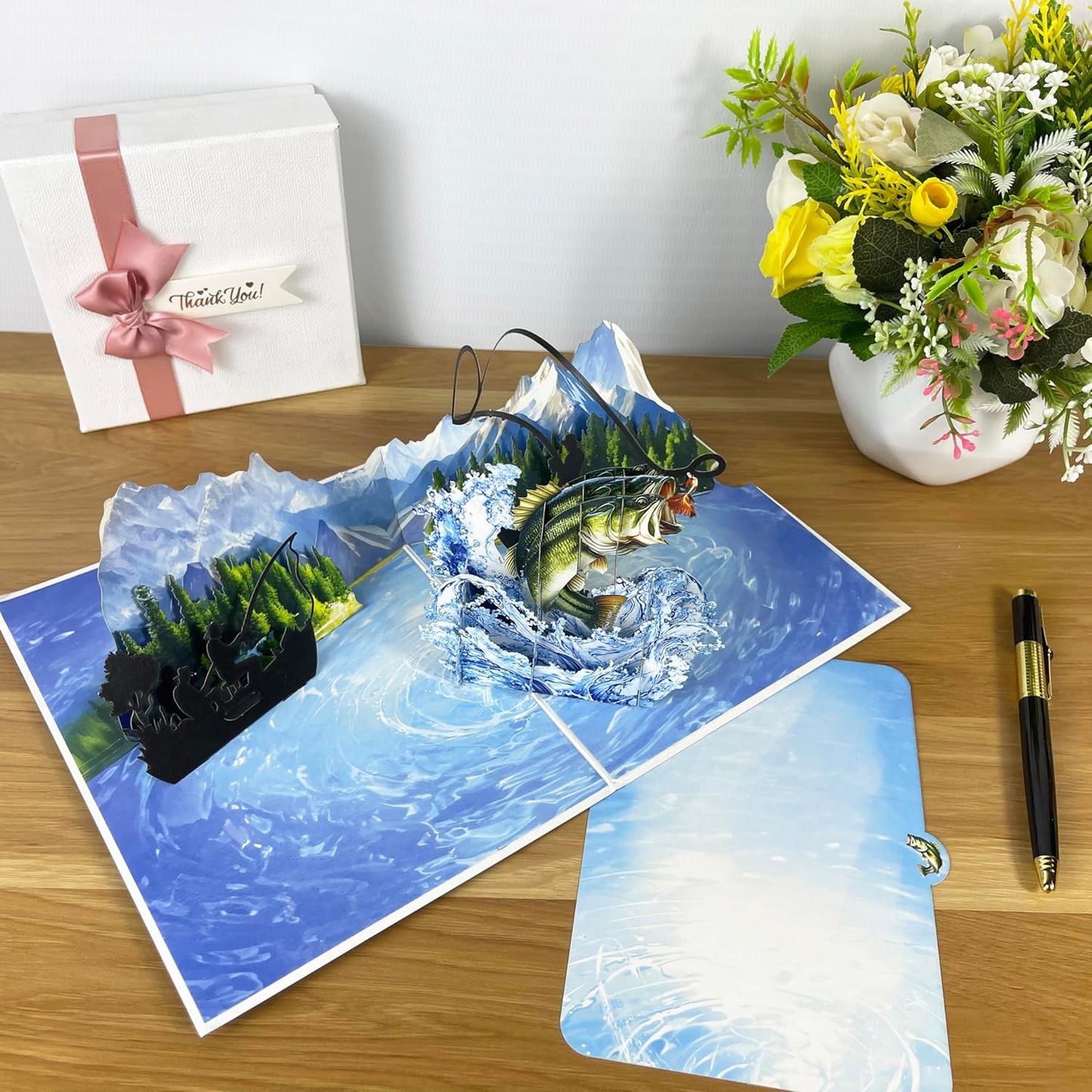 3D Bass Fish Popup Card - Handmade Fishing Paper Art for Birthday, Anniversary, Christmas, Father’s Day - Unique Greeting Card Gift for Him, Dad, Mom, Son, Husband, Boyfriend, Fisherman