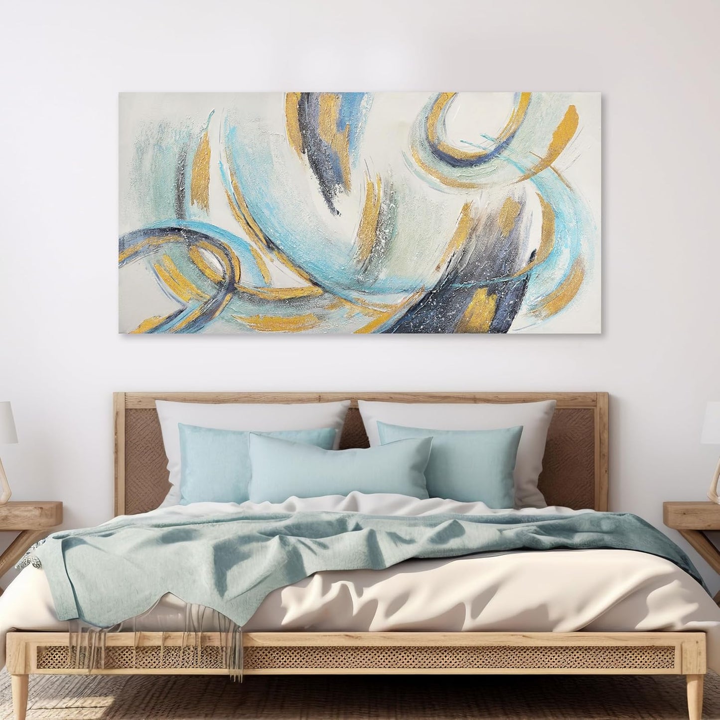 Glvzygy Abstract Wall Art Blue and Gold Wall Art Abstract Canvas Wall Decor Frame Artwork Modern Home Wall Decor for Living Room Bedroom Office 24"x48"