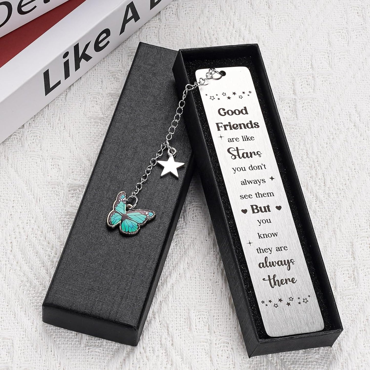 Long Distance Best Friend Gifts - Stainless Steel Bestie Bookmark with Blue Enamel Butterfly Charm, Friendship Bookmarks for Book Lovers Birthday Graduation Christmas Keepsake