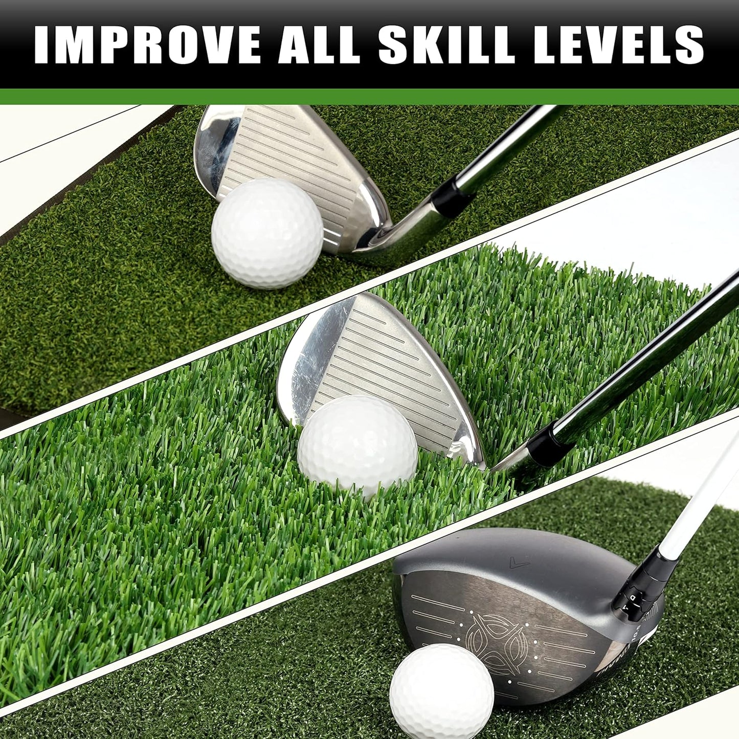 CHAMPKEY Professional Tri-Turf Golf Hitting Mat | Heavy Duty Rubber Backing Practice Mat Ideal for Indoor and Outdoor Training