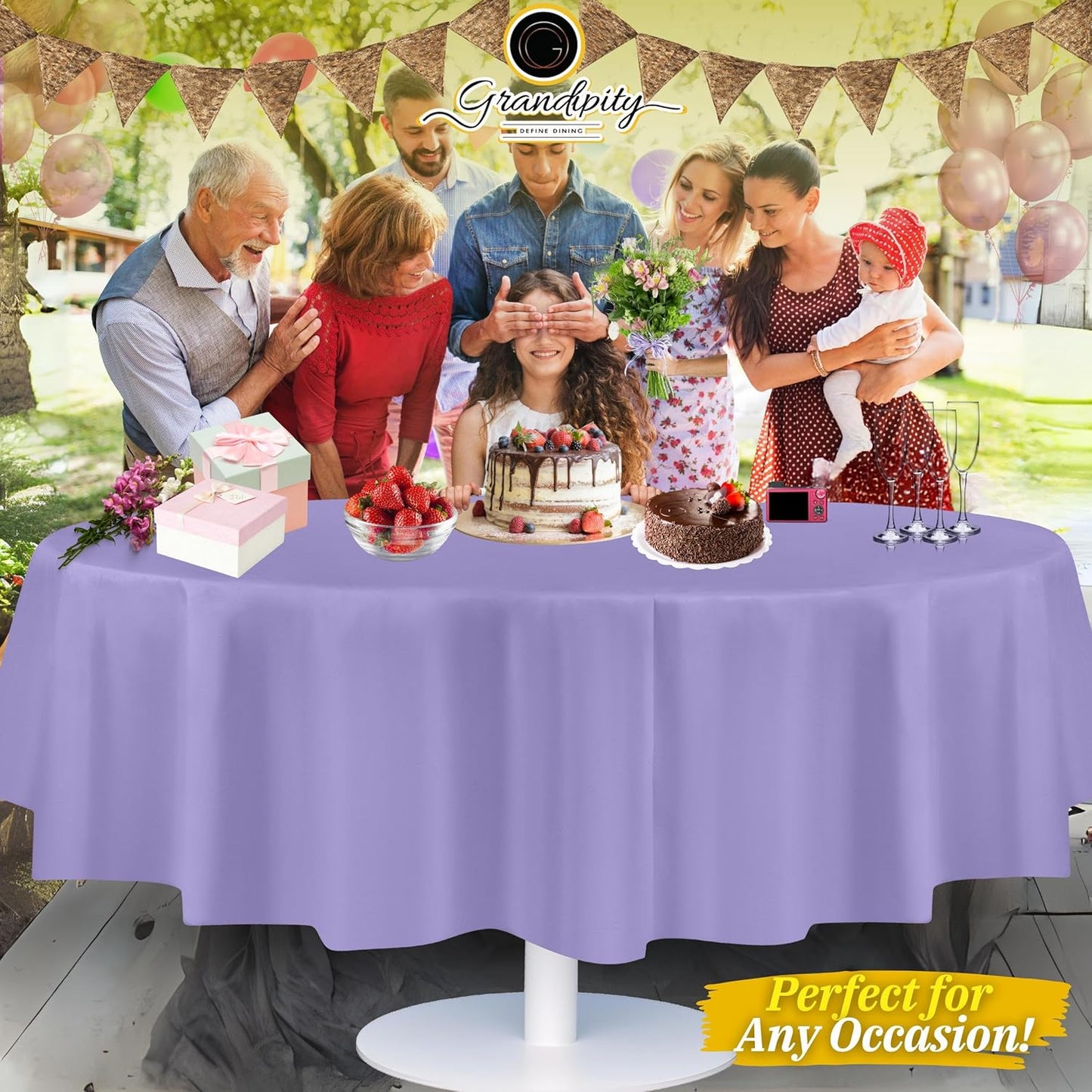 Grandipity 12 Pack Premium Disposable Plastic Tablecloth 84" Inch Decorative Round Table Cover - Lavender