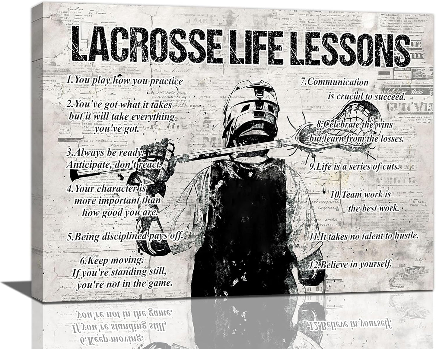 Lacrosse Sports Wall Art Lacrosse Life Lessons Wall Decor Lacrosse Sign Retro Poster Boy Men Room Motivational Decorations Canvas Print Painting Artwork For Bedroom Bathroom Living Room 20"x16"