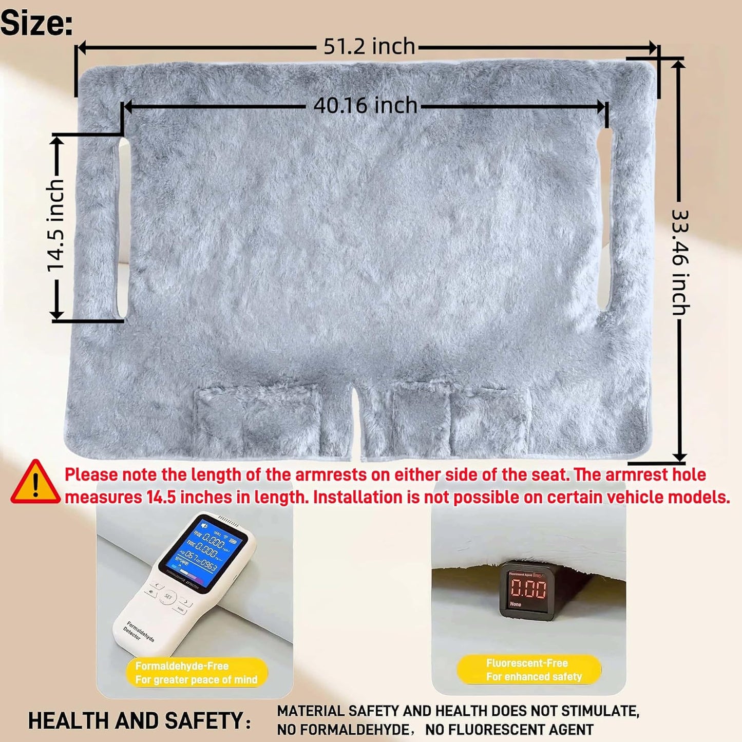 Golf Cart Seat Covers - Soft Faux Fur Seat Blanket, with 4 Pockets, Non-Slip, Thick & Warm, Fit EZGO, Club Car, Yamaha, Epic and Other 2-Seat Golf Cart, All-Season, 51"x 33", Light Gray