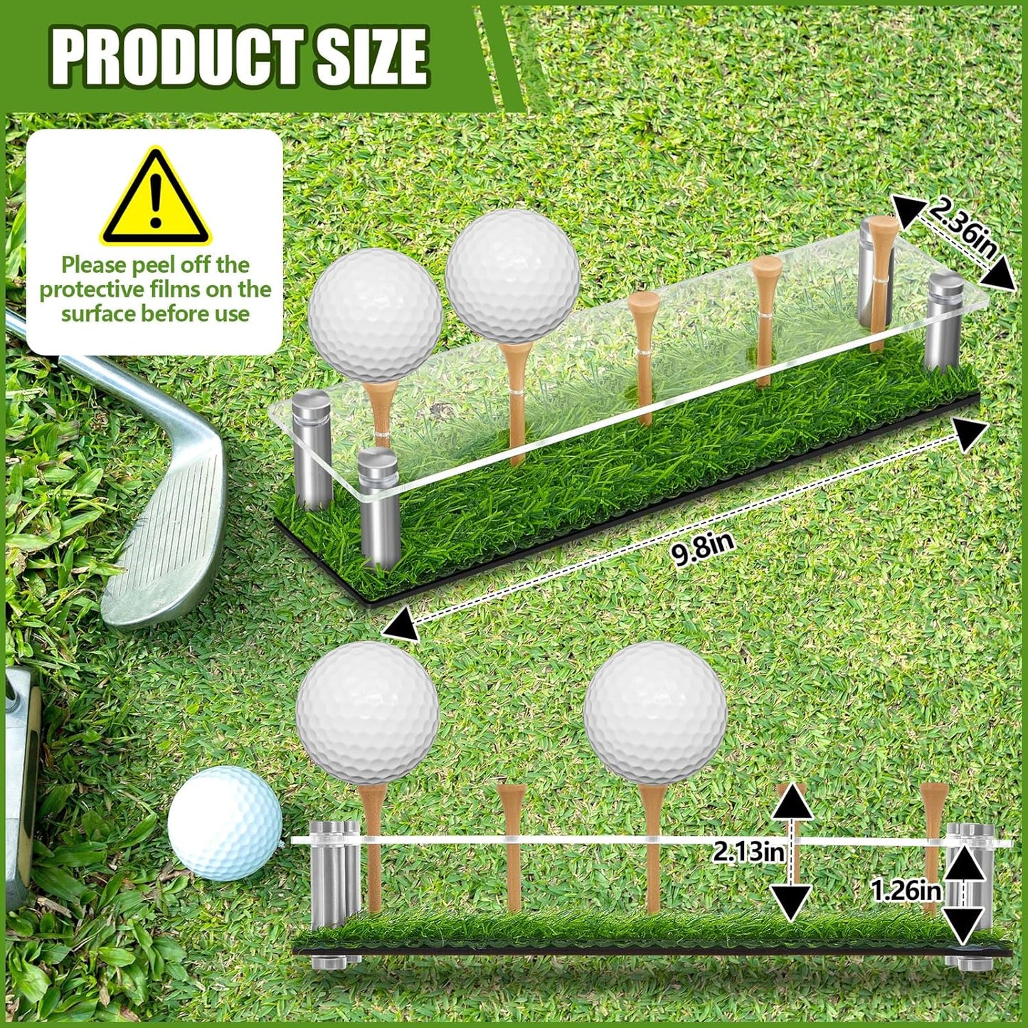 Menkxi Acrylic Metal Golf Ball Holder Display Case with Black Base and Turf Golf Ball Stand Display Box for Golf Decoration(9.84 Inch)