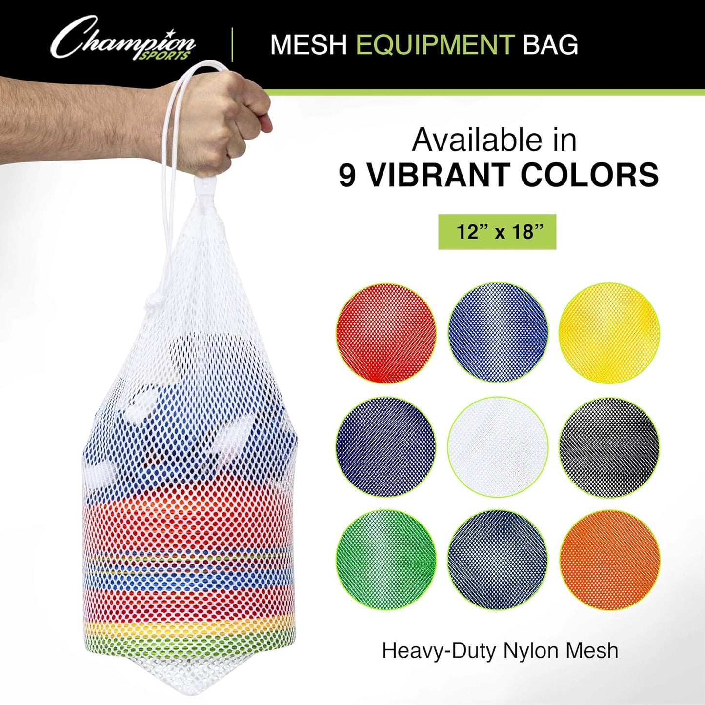 Champion Sports Mesh Equipment Bag – Heavy-Duty Nylon Drawstring Bag with Lock & ID Tag, Breathable Storage Sack for Balls, Swim Gear, Laundry & Toys, Multiple Sizes & Colors