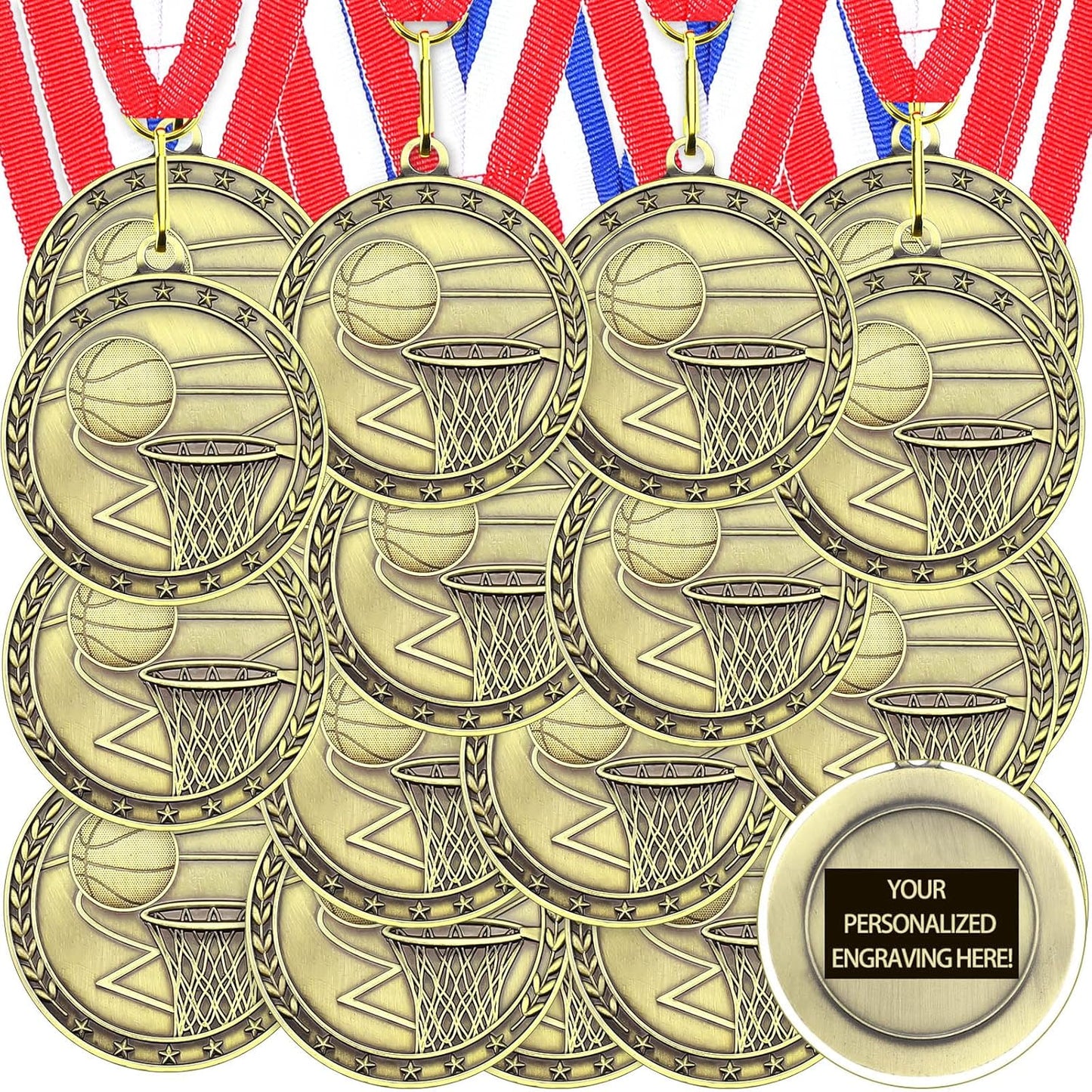 36 Pcs 2'' Gold Medals Bulk Volleyball Football Basketball Soccer Baseball Archery Dink Ball Cheer Track Bowling Awards Medals with Ribbons for Sports Participation Winner Gift
