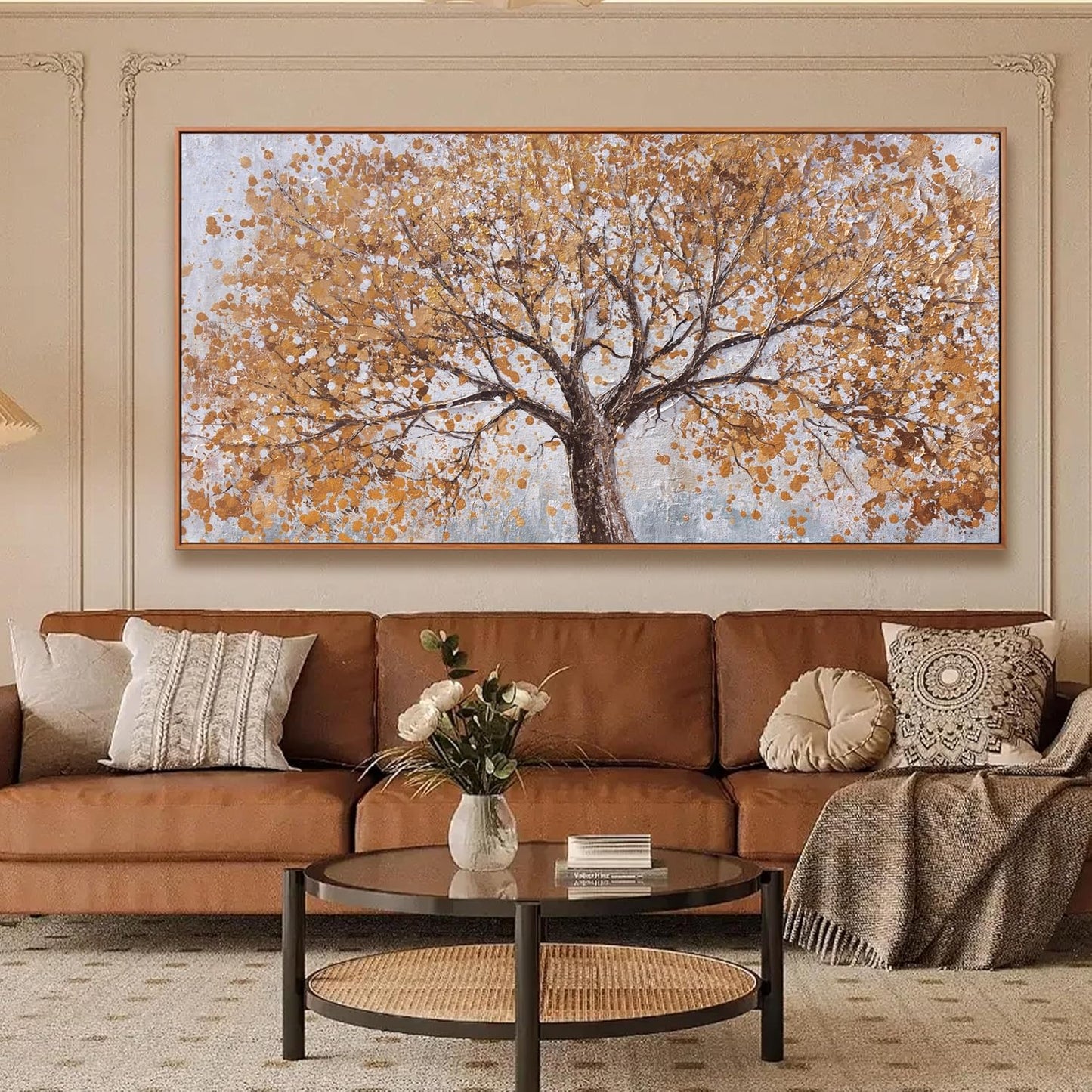 Wall Art Gold Abstract Tree Of Life Framed Artwork Canvas Painting Textured Tree Pictures Large Wall Decor For Living Room Bedroom Dining Room Home Office Decor 29"X58" With Framed
