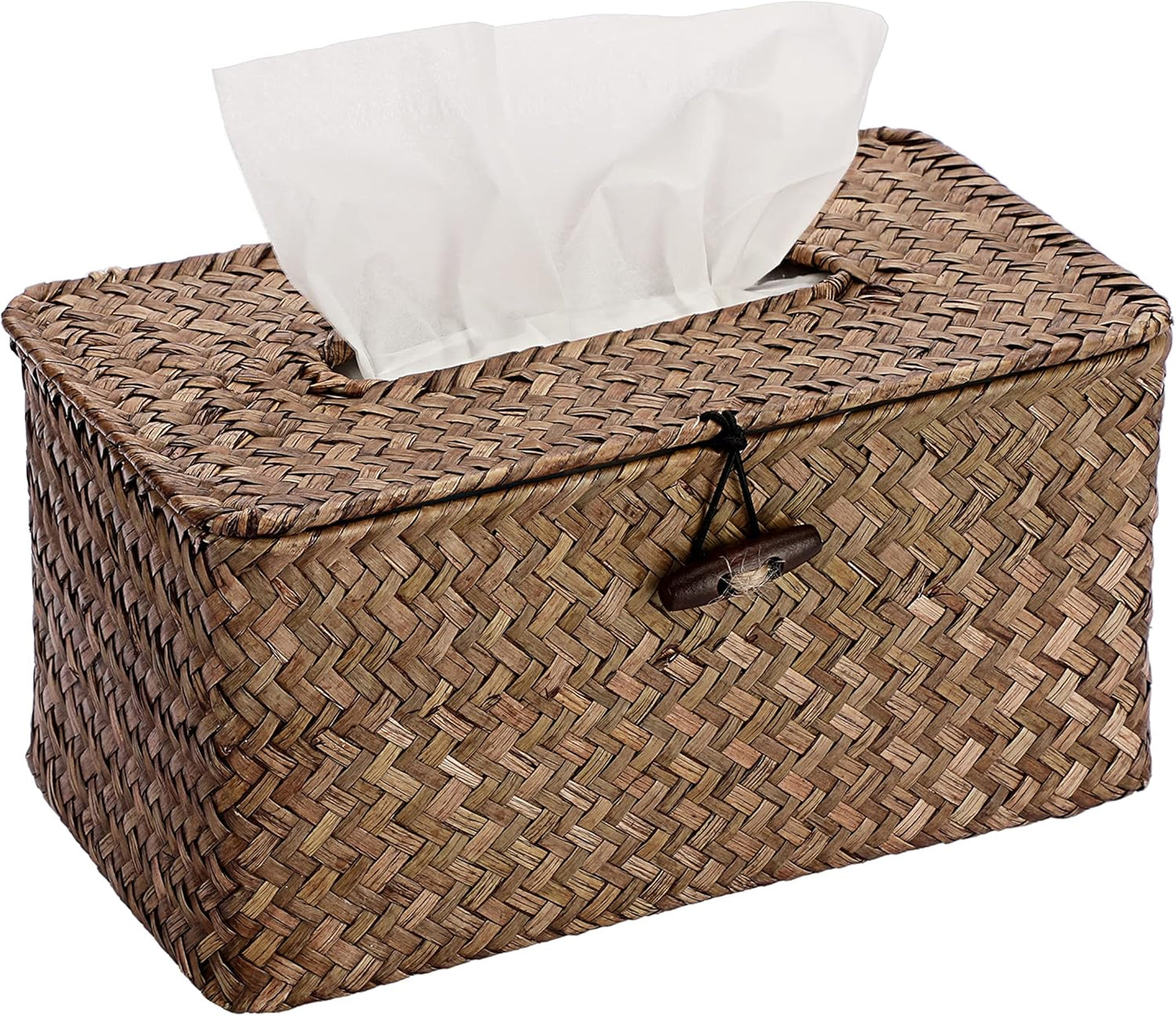 Sumnacon Tissue Box Cover Large Rectangle Tissue Box Seagrass Tissue Box Holder Woven Tissue Holder Decorative Tissue Cover for Bathroom Tissue Box Cover Rectangular for Home Office Table Coffee