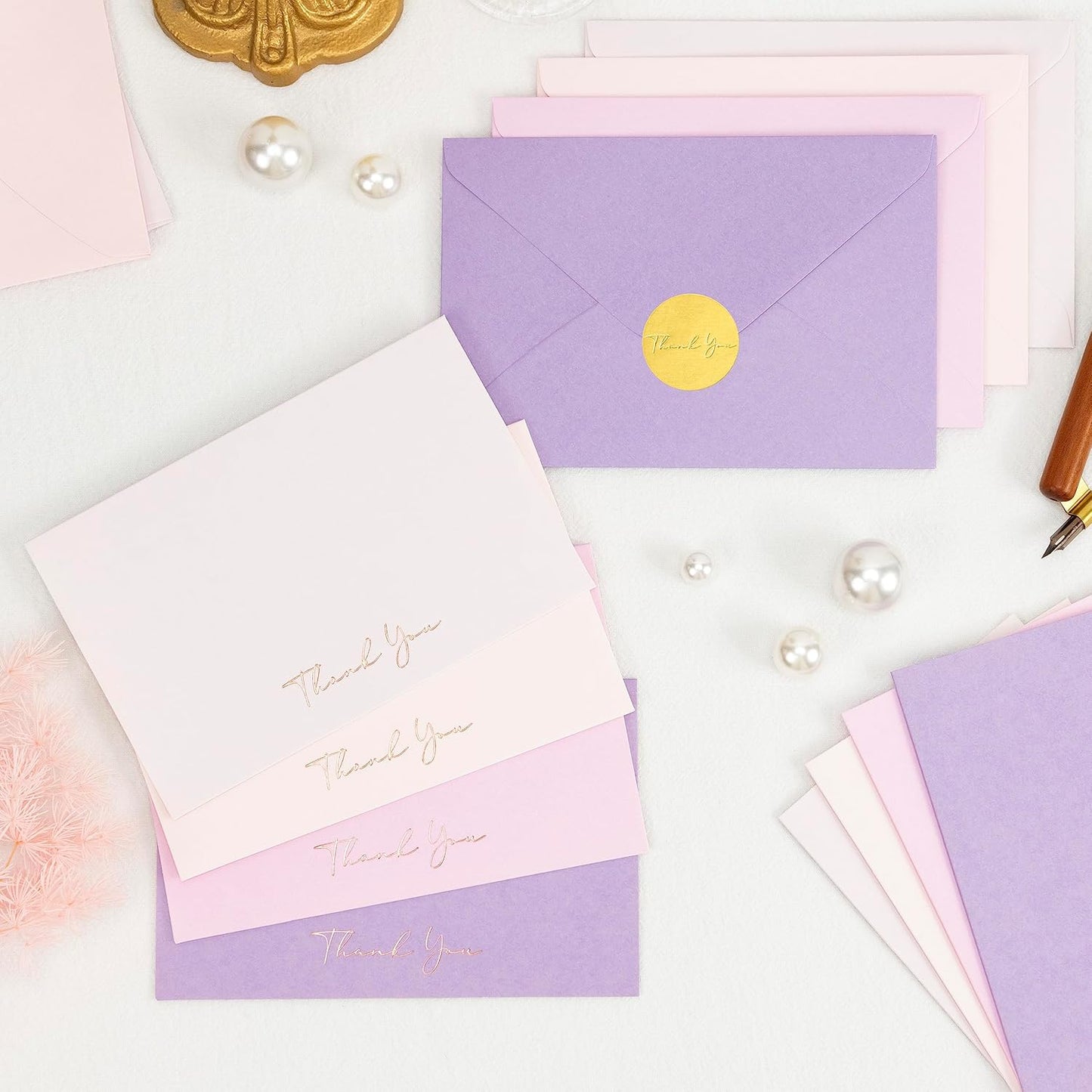 Crisky Purple Thank You Cards with Envelopes & Stickers， 50 Pack Bridal Shower Graduation Thank You Cards Small Business, Wedding Baby Shower Birthday Funeral Notes Bulk