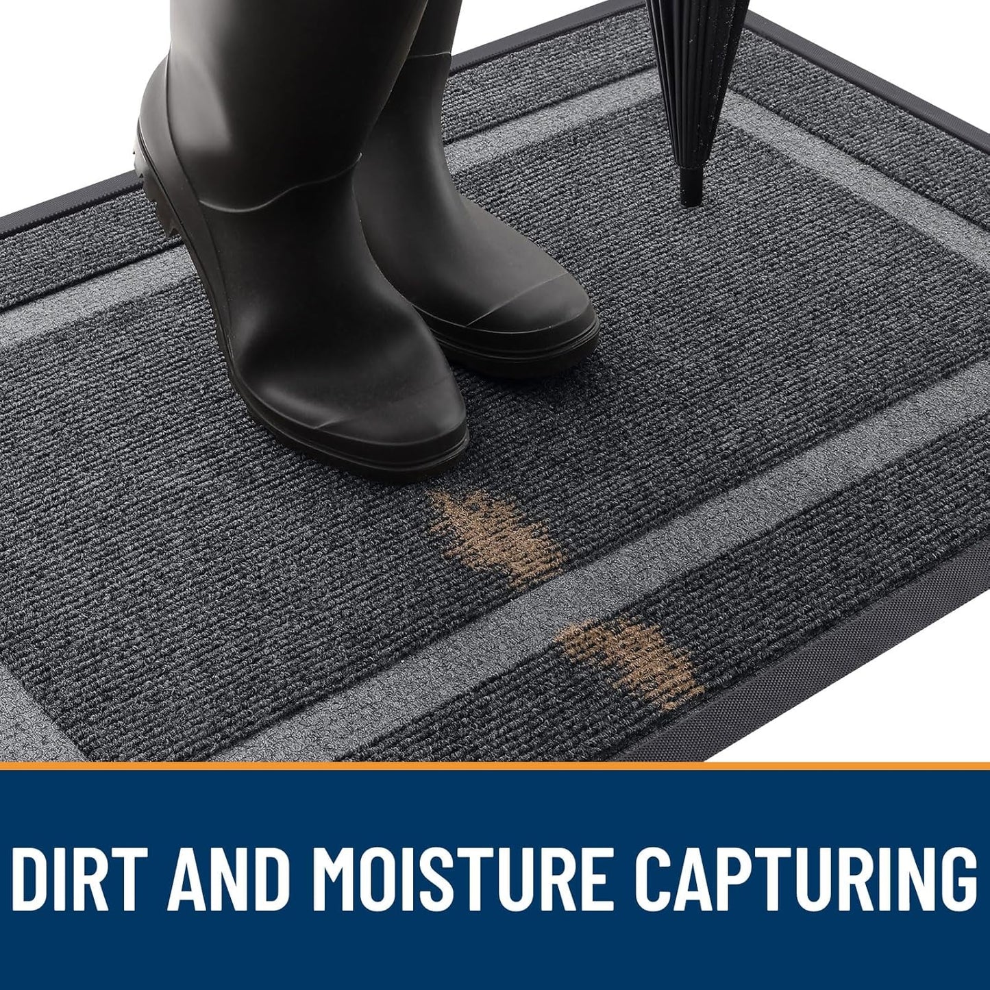 OLANLY Front Door Mat Indoor Outdoor Entrance, Waterproof All-Season, All-Weather Doormat, Sturdy Natural Rubber, Fade Resistant, Low Profile, Easy Clean Patio Porch Entryway Mat, 71x47, Grey