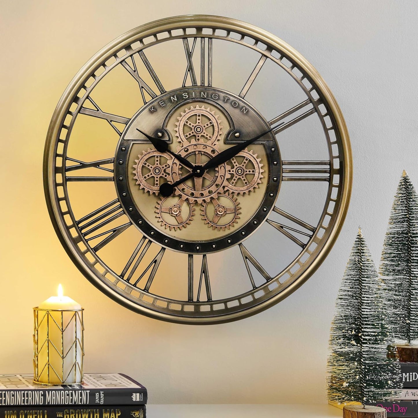 CLXEAST 28 Inch Gold Moving Gear Wall Clock for Modern Living Room Decor,Oversized Large Metal Roman Numeral Wall Clocks for Farmhouse Home Décor,House Warming Gifts New Home