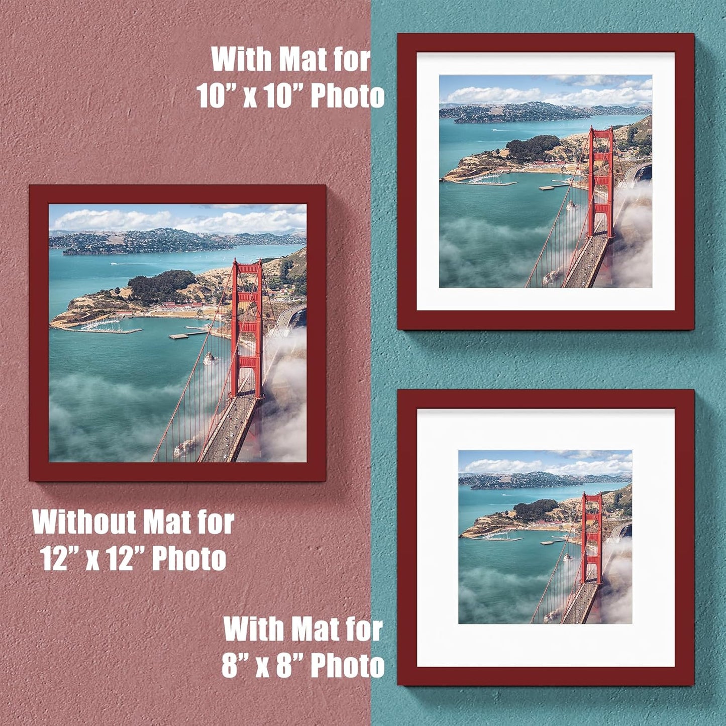 12x12 Wood Picture Frames for Wall Hanging or Tabletop,Diamond Painting Frame Baby Scan Picture Frames with 2 Mats Display 8x8 or 10x10 for Family Walls Decoration,Anniversary,Wedding,Christmas(Red)