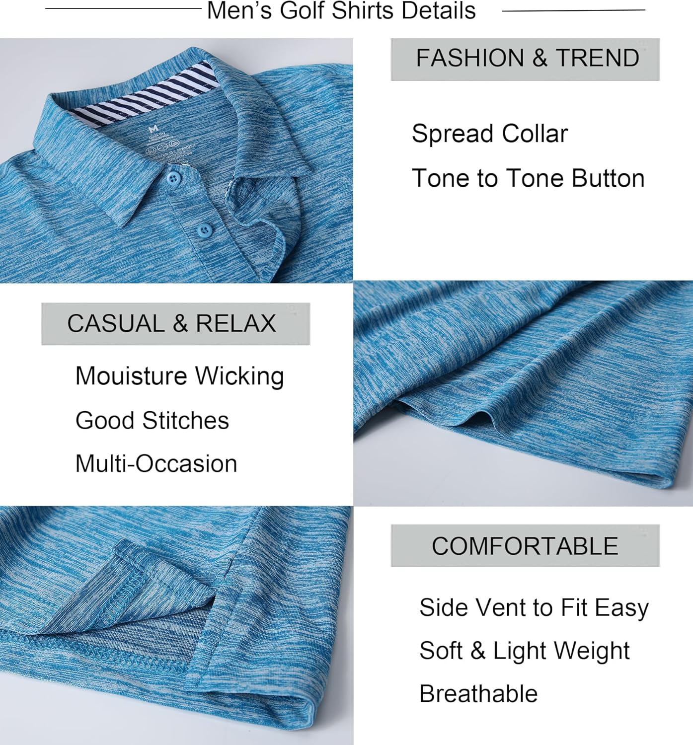 Alex Vando Mens Golf Shirt Moisture Wicking Quick-Dry Short Sleeve Casual Polo Shirts for Men