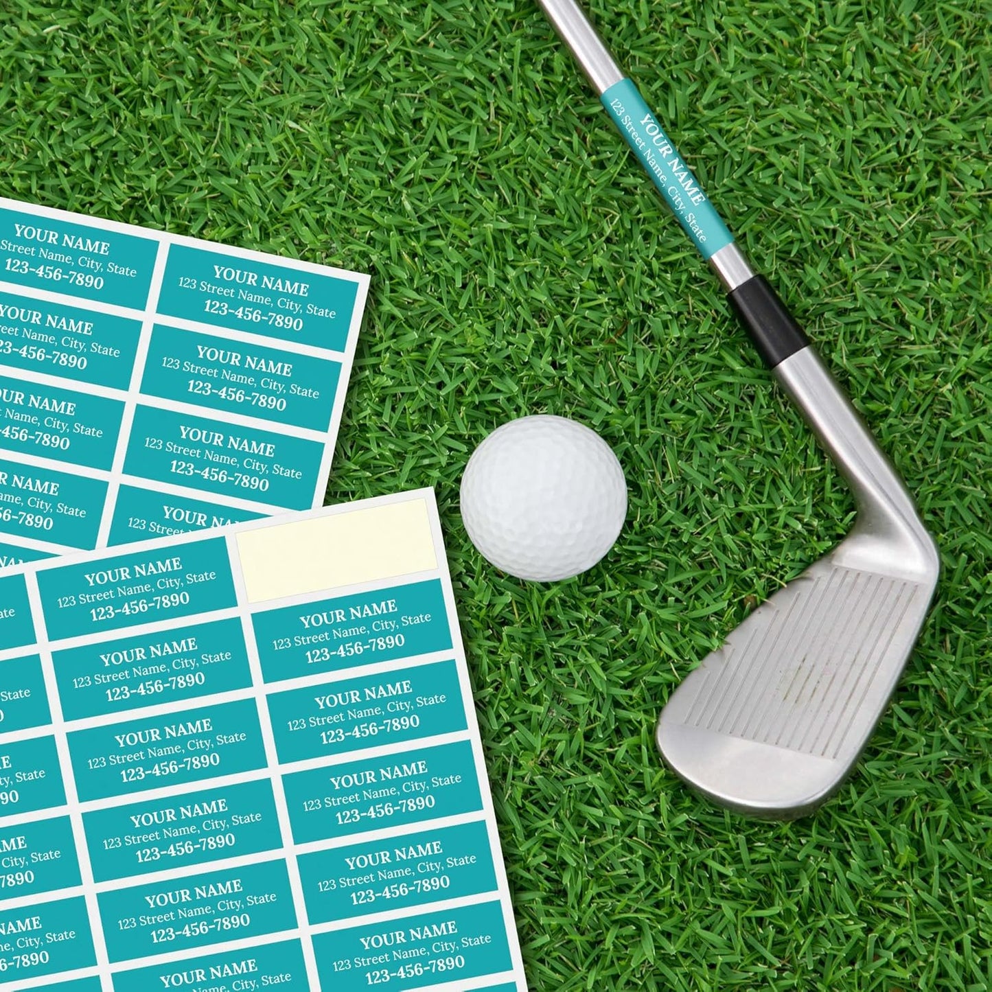 Custom Teal Golf Club ID Labels, Personalized Golf Club Name Sticker,0.75x2 Inches, Set of 30, 4 Mil Vinyl Decal Stickers Weather Resistant, Made in USA by My Sign Center