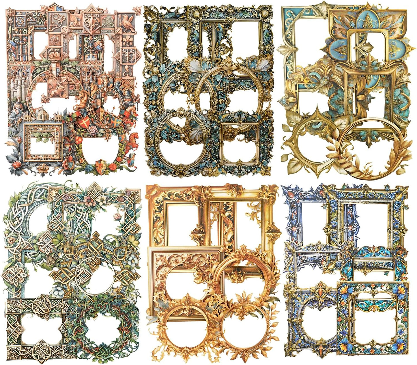 Medieval Frame Stickers – 60 Hollow-Cut Cardstock Stickers for Scrapbook & Journal, Vintage Self-Adhesive Embellishments for Junk Journal, DIY Art & Collage Design