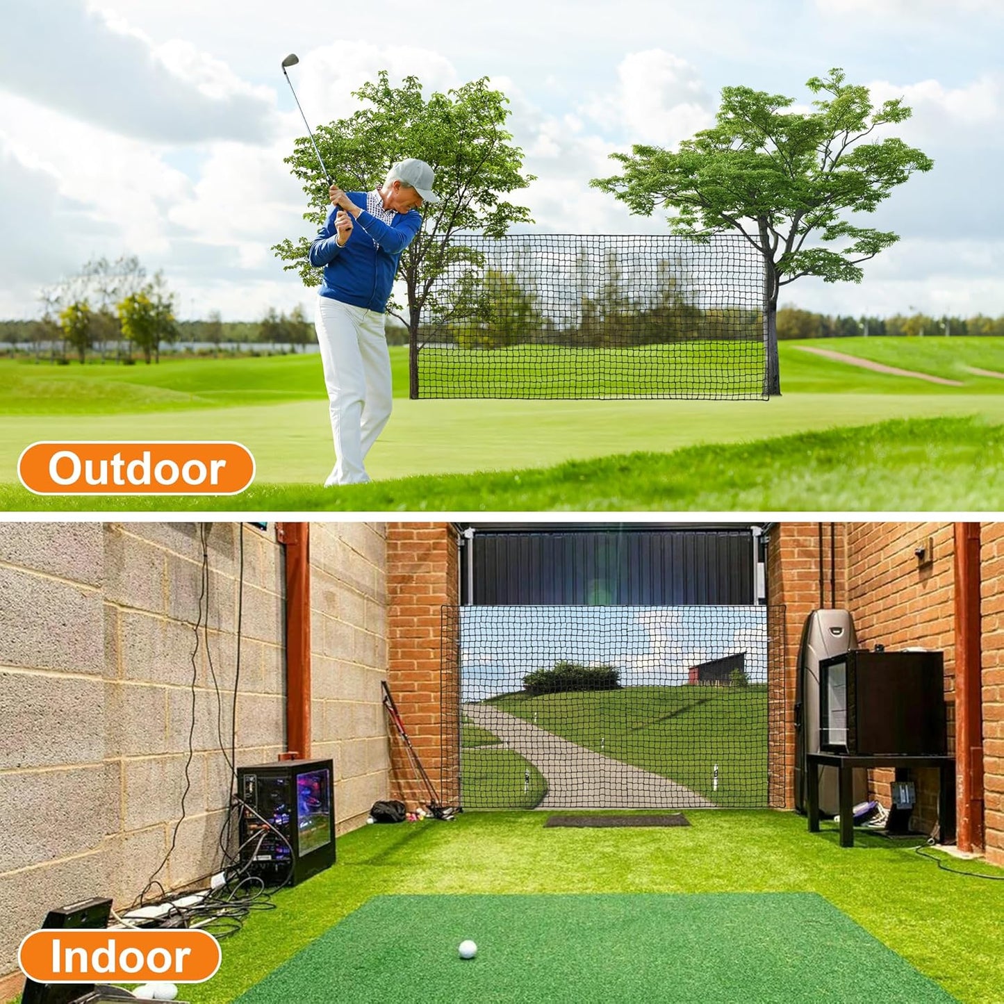 Nylon Golf Net 10-50ft - Practice Hitting Net With Rope and Carabiners, Durable Weatherproof Barrier for Baseball, Hockey, Soccer