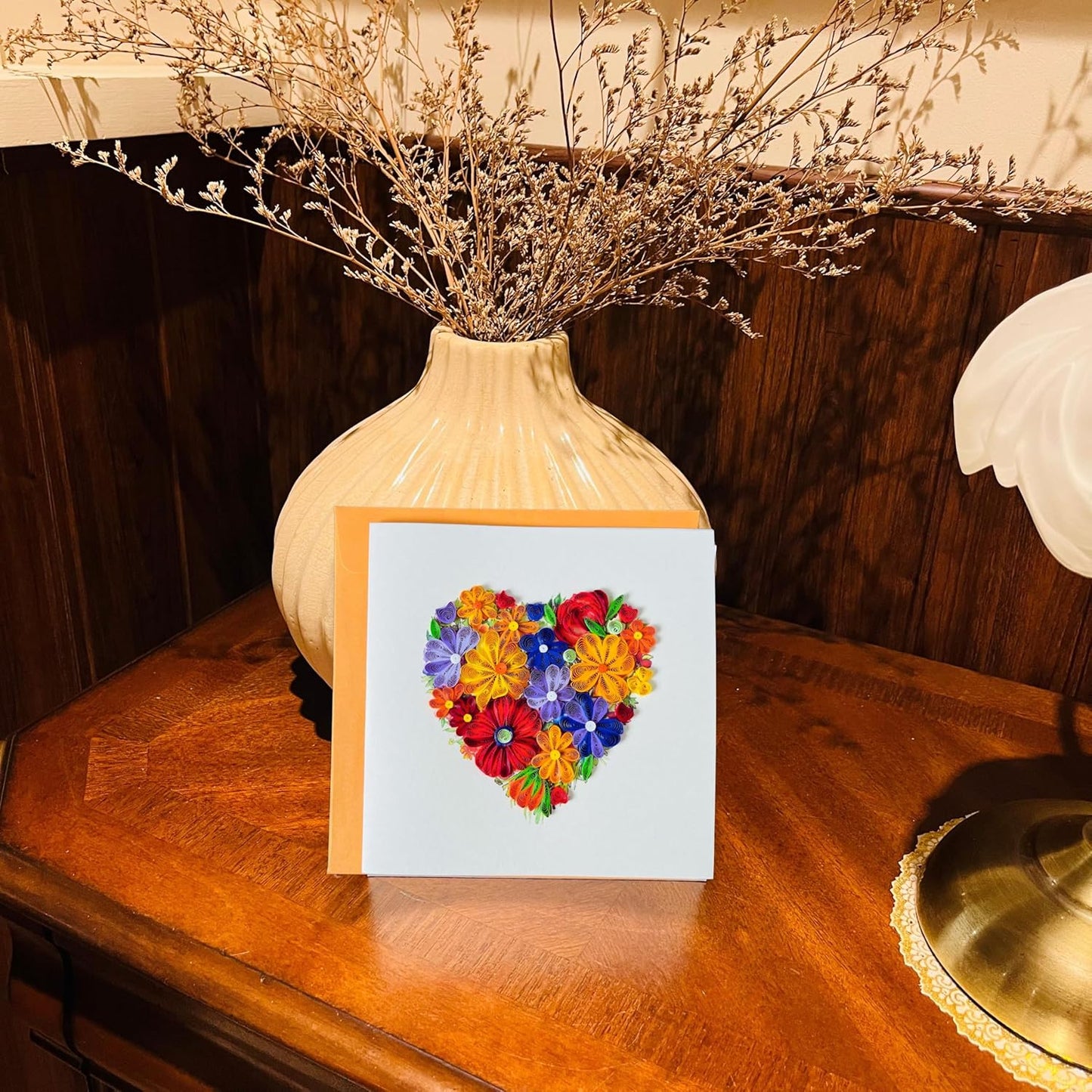 Quilling Cards, handmade card, quilled cards with Handmade Art for all occasions: quilling birthday card for women, Birthday card, mother... colorful heart design (Colorful flowers)