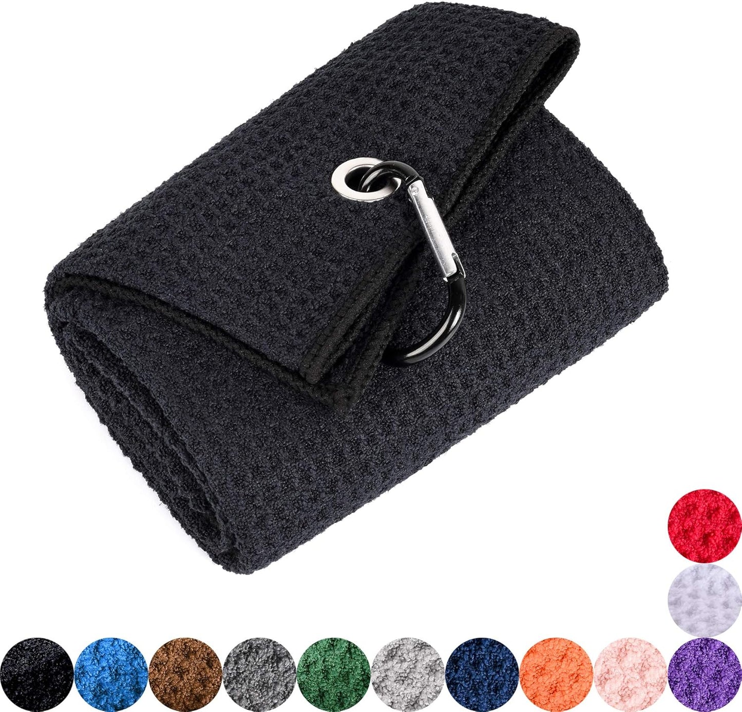 Mile High Life Microfiber Waffle Pattern Golf Towel | Club Groove Cleaner Brush | Foldable Divot Tool with Magnetic Ball Marker (Black Towel/Brush/Bone Divot)