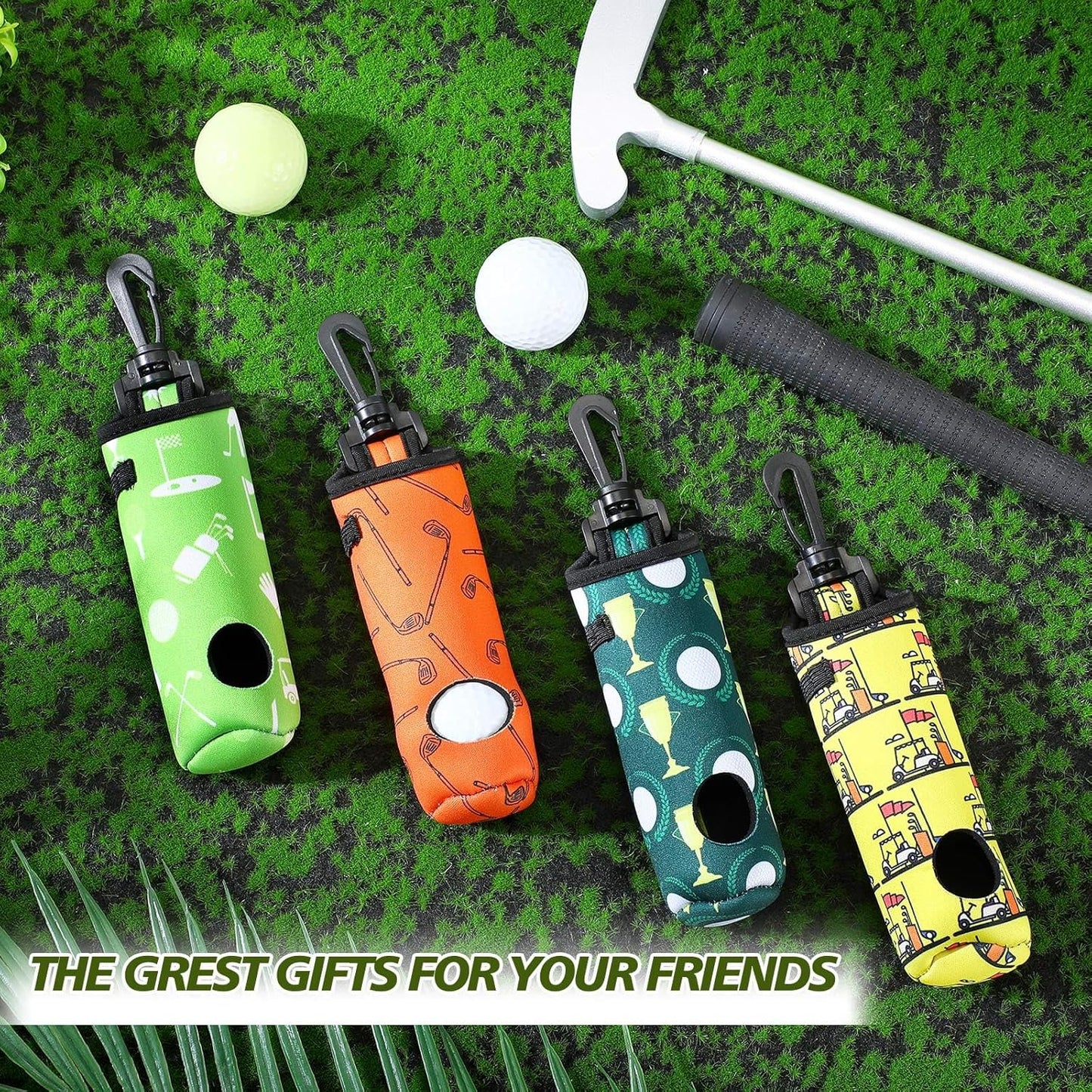 4 Pieces Golf Tee Holder Golf Ball Carry Bag Pouch Ball Holder Keychain Belt Clip Gifts Accessories