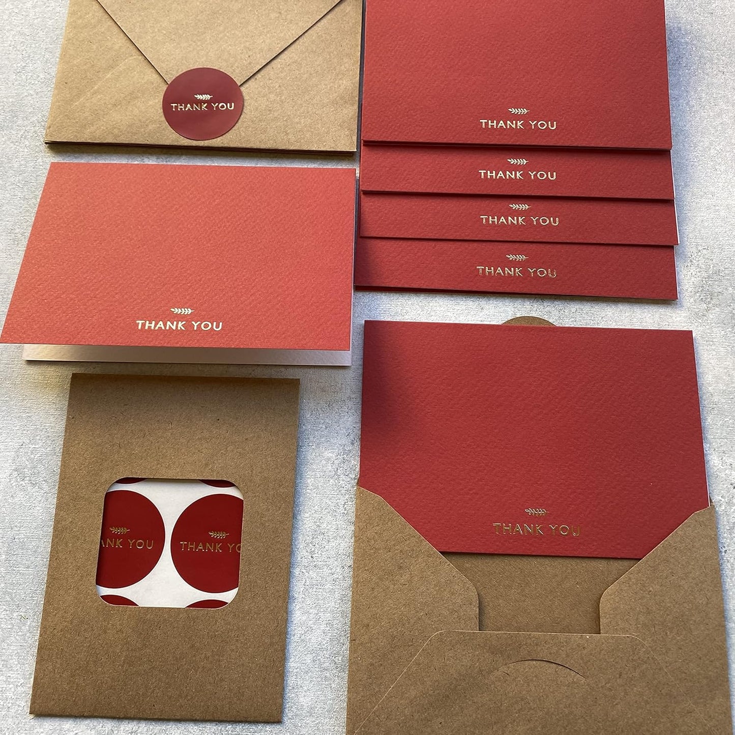 RUN2PRINT Thank You Cards with Envelopes & Gold Foil Stickers – 36-Pack Folded Red Greeting Cards (4″×6″) – 320 GSM Italian Textured Paper – Gummed Envelopes – For Weddings, Business & All Occasions