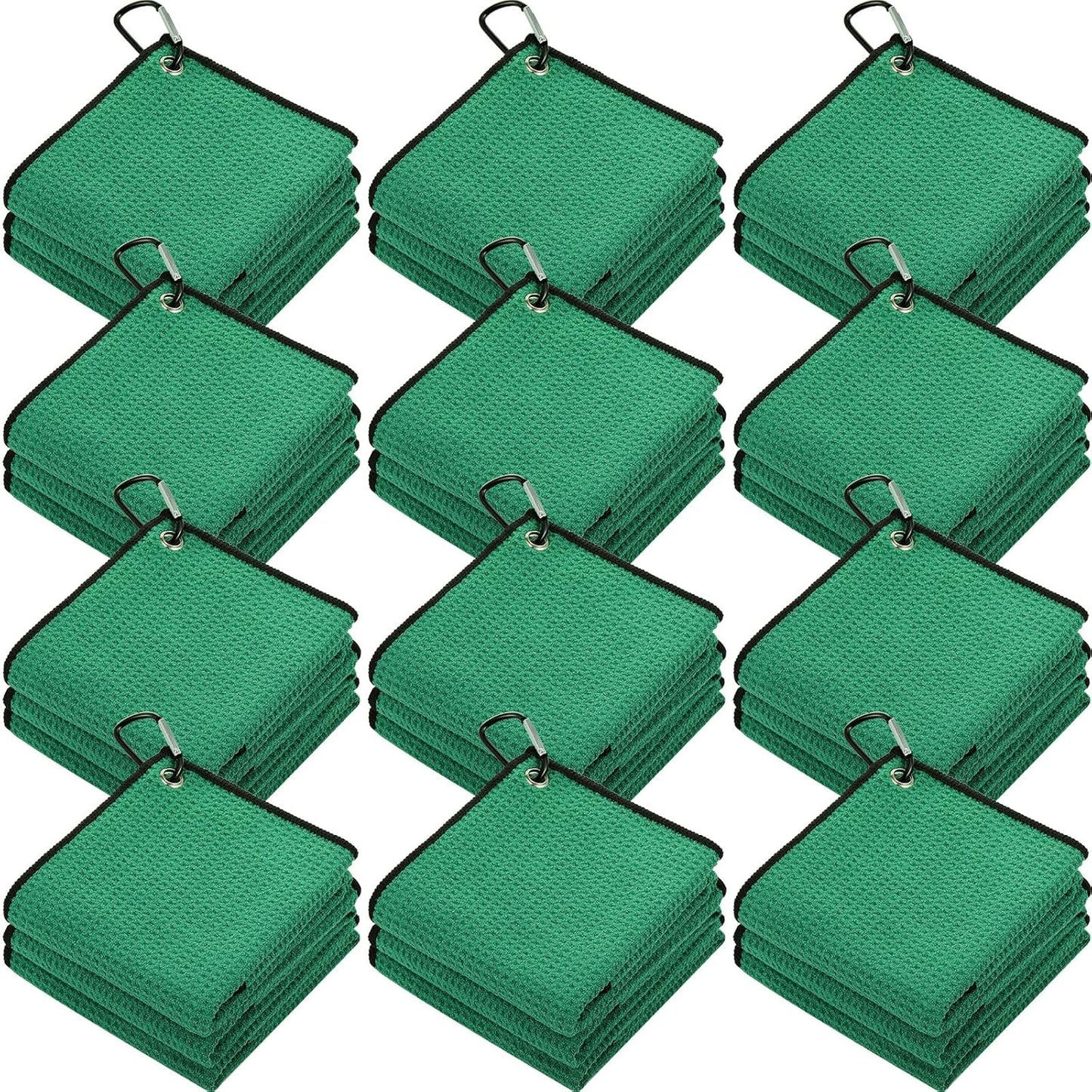 Batiyeer 12 Pcs Golf Towel Bulk for Golf Bags 16'' x 16'' Microfiber Fabric Towel with Clip Waffle Pattern, Fitness, Camping, Hiking, Yoga