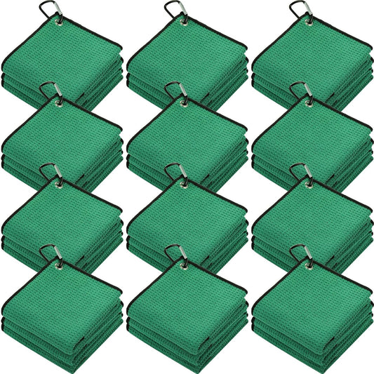 Batiyeer 12 Pcs Golf Towel Bulk for Golf Bags 16'' x 16'' Microfiber Fabric Towel with Clip Waffle Pattern, Fitness, Camping, Hiking, Yoga