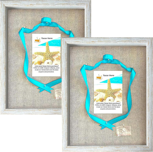 Tasse Verre 12x15 Rustic Display Shadow Box (2-Pack) Frame w/Linen Background and 16 Stick Pins - Ready to Hang Shadowbox Picture Frame - Box Display Baby Memorabilia Wedding