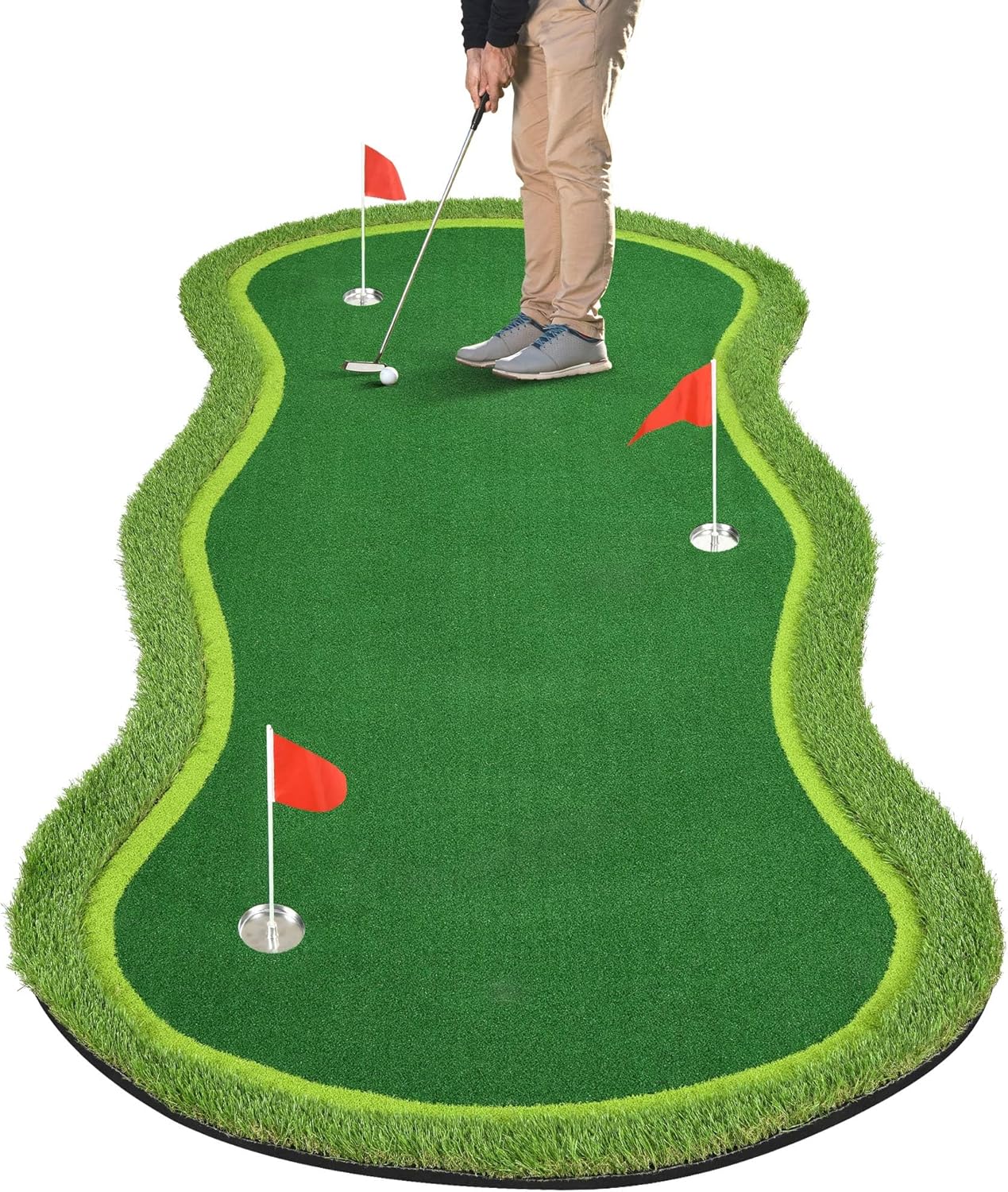 Golf Putting Green, Professional Grade Large Golfing Putting Mats with Sand Pit and Water Hazard for Indoor Outdoor