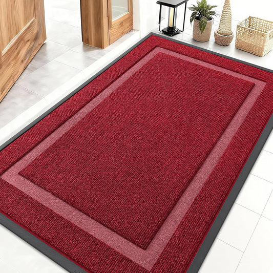 OLANLY Front Door Mat Indoor Outdoor Entrance, Waterproof All-Season, All-Weather Doormat, Sturdy Natural Rubber, Fade Resistant, Low Profile, Easy Clean Patio Porch Entryway Mat, 47x32, Wine Red