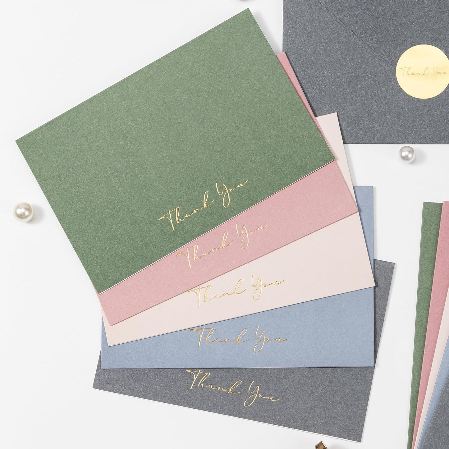 Crisky Morandi Thank You Cards with Envelopes & Stickers， 25 Pack Gold Foil Bridal Shower Graduation Thank You Cards Small Business, Wedding Baby Shower Birthday Funeral Notes Bulk