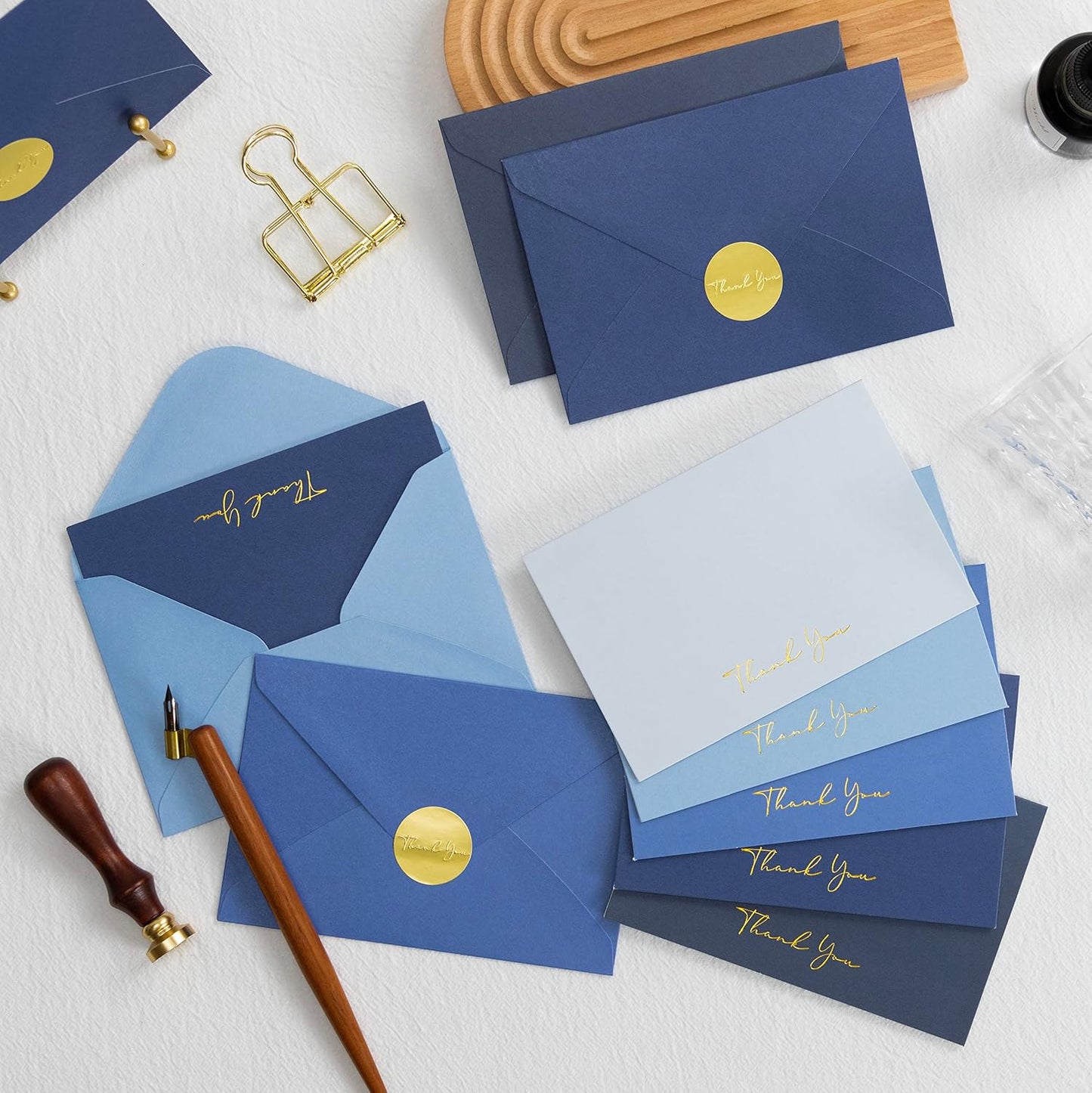 Crisky Blue Thank You Cards with Envelopes & Stickers， 50 Pack Navy Blue Bridal Shower Graduation Thank You Cards Small Business, Wedding Baby Shower Birthday Funeral Notes Bulk