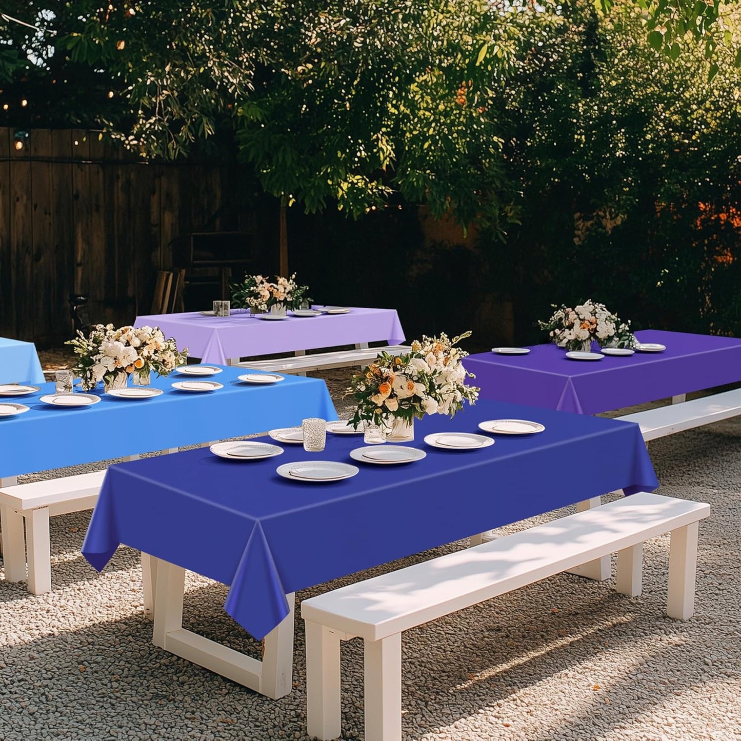 4 Pieces Blue & Purple Series Rectangle Tablecloth, 54x72" Solid Color Waterproof & Spillproof Disposable Plastic Table Cover, Durable Party Tablecloth for Dining, Buffet, Picnic, Outdoor Events