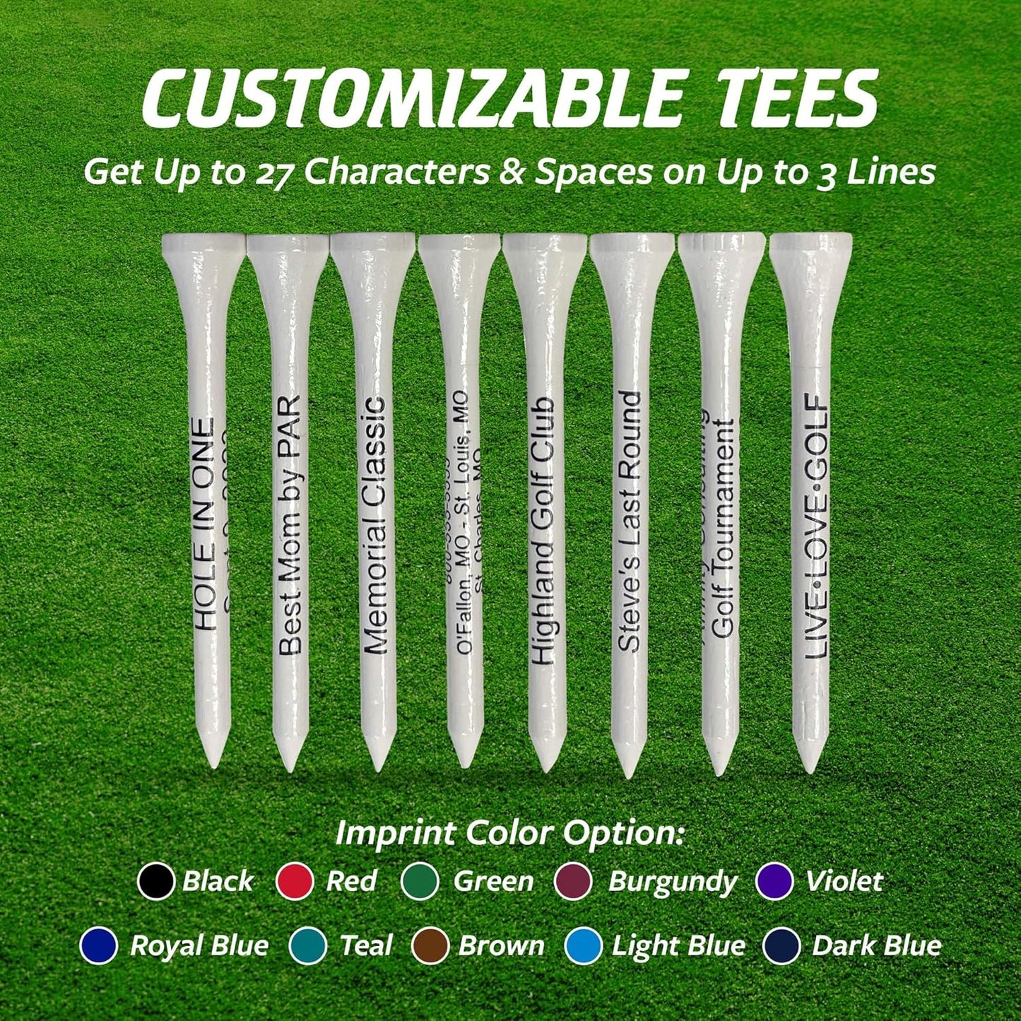 3 ¼ Bamboo Golf Tees, Customizable Golf Tees with Imprinted Messages, Essential Equipment & Ideal Gift for Golfers